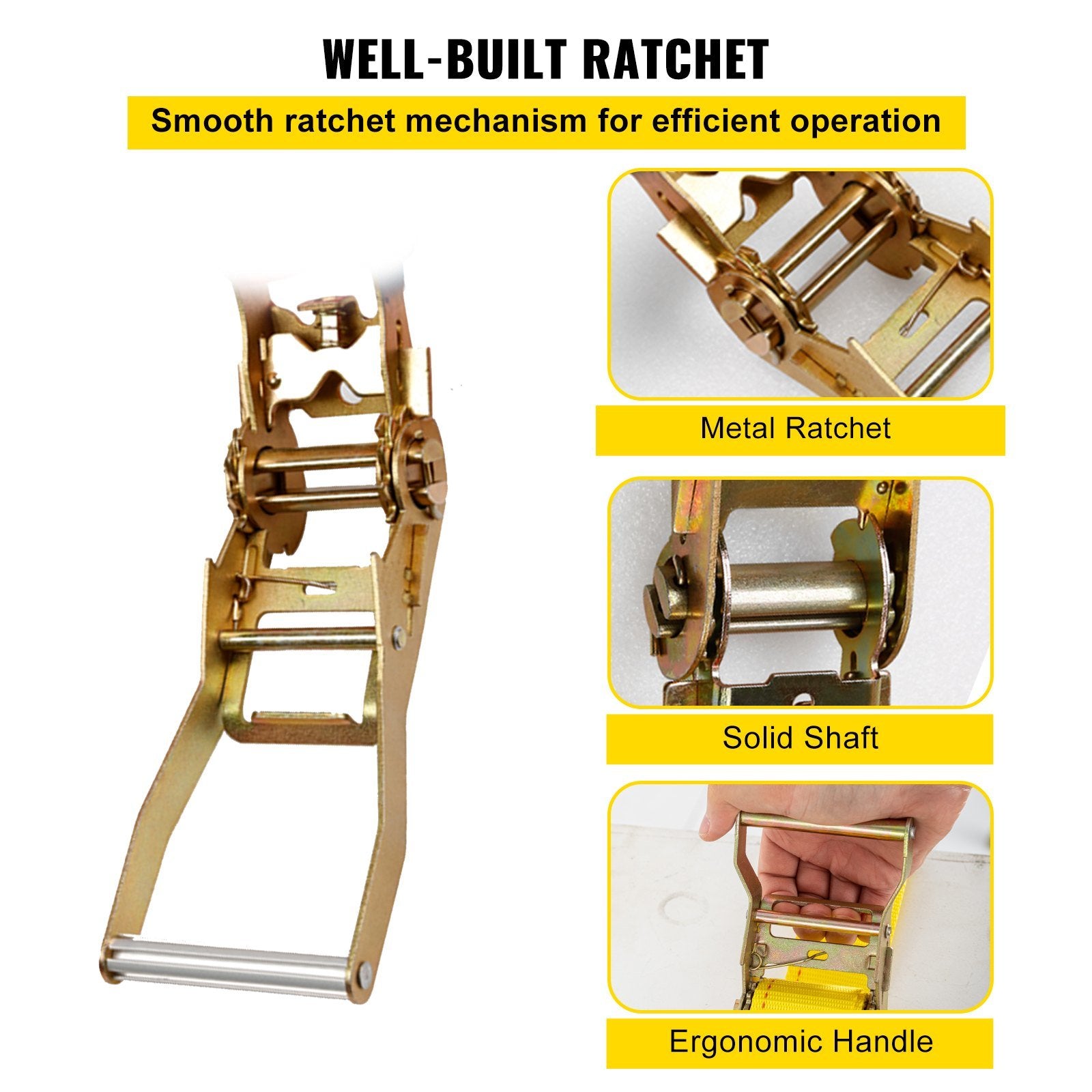 VEVOR E Track Ratchet Strap, 18PCS 2" x 15' E-Track Straps 4400 LBS Breaking Strength, with Polyester Webbing & Spring Fitting & Ratchets, Durable Tie