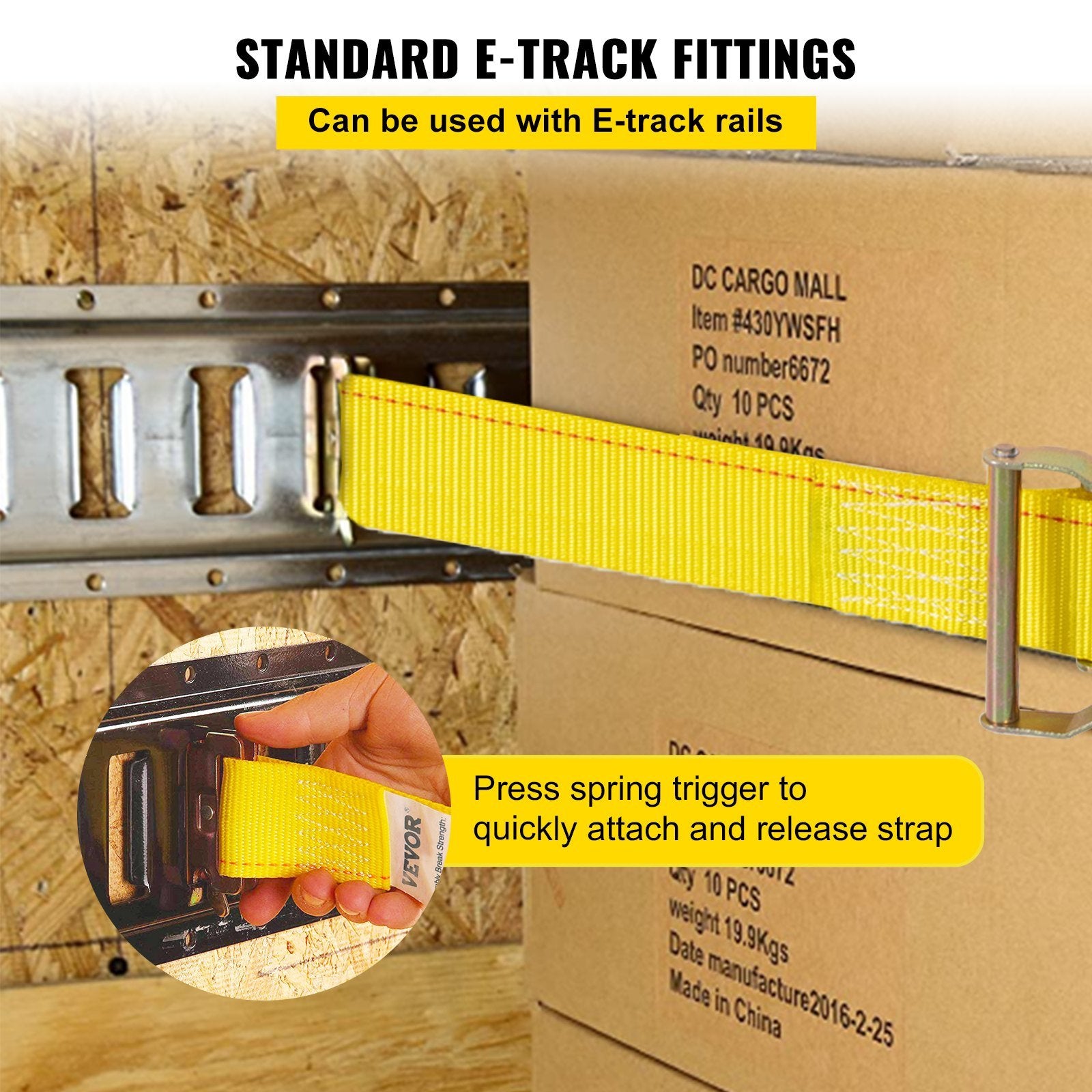 VEVOR E Track Ratchet Strap, 18PCS 2" x 15' E-Track Straps 4400 LBS Breaking Strength, with Polyester Webbing & Spring Fitting & Ratchets, Durable Tie