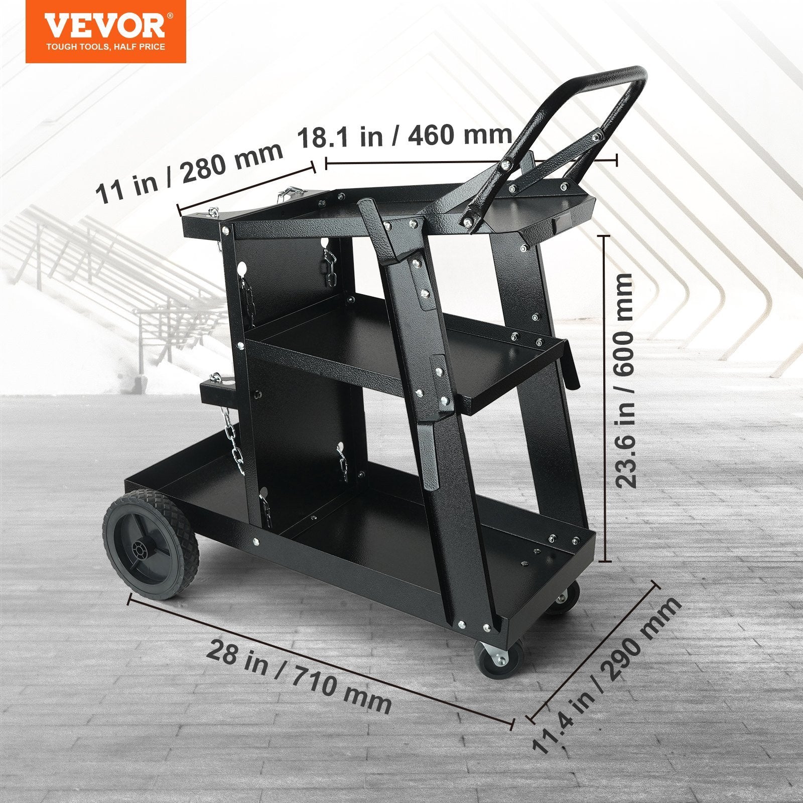 VEVOR Welding Cart, 3-Tier Welder Cart Heavy Duty with 400 Lbs Weight Capacity, 360° Swivel Wheels, Tank Storage Safety Chains, Rolling MIG Welder Car