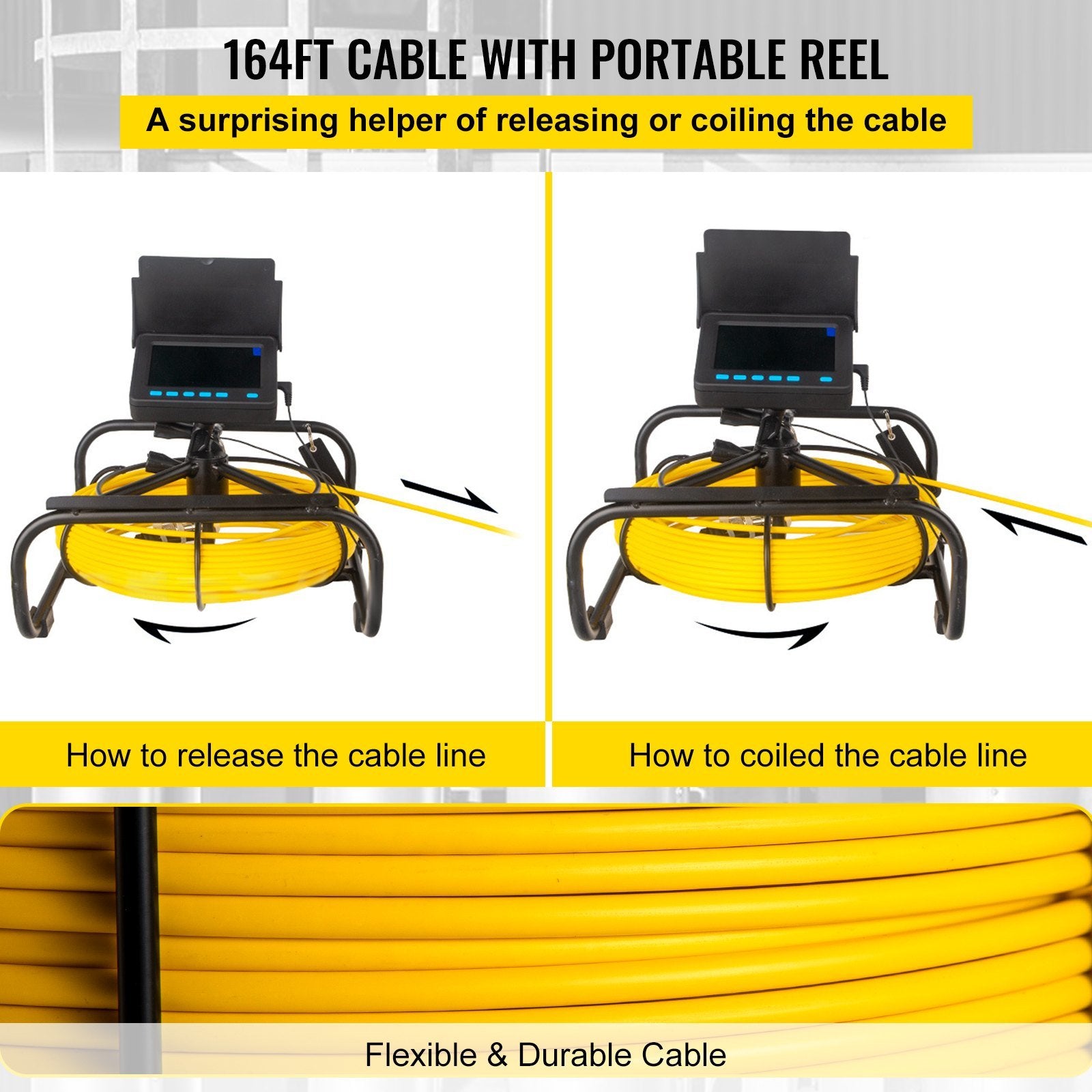 VEVOR Sewer Camera, 164FT 4.3" Screen, Pipeline Inspection Camera with DVR Function & Snake Cable, Waterproof IP68 Borescope w/LED Lights, Industrial 