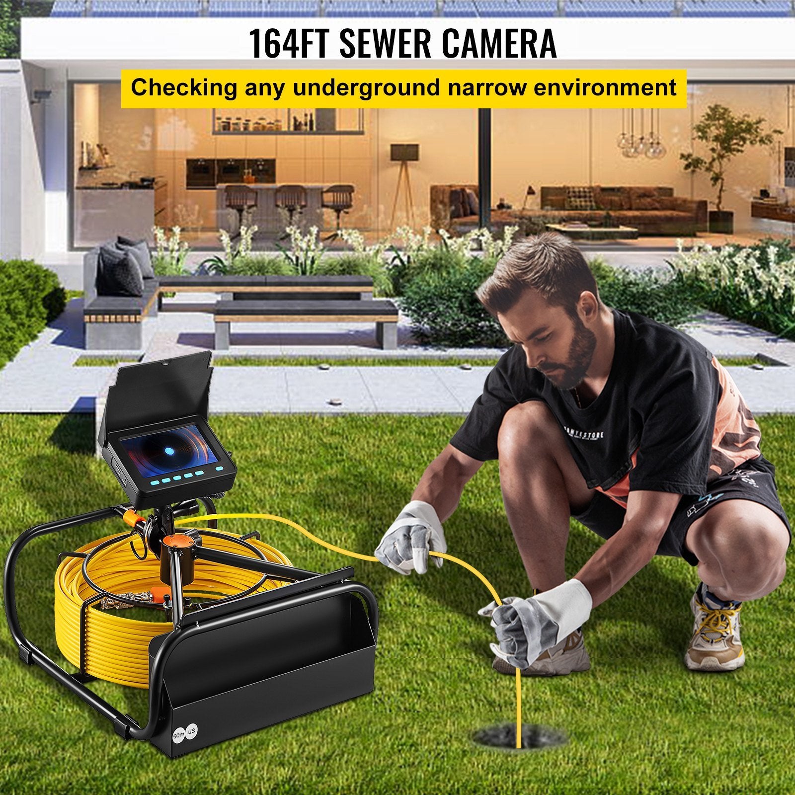 VEVOR Sewer Camera, 164FT 4.3" Screen, Pipeline Inspection Camera with DVR Function & Snake Cable, Waterproof IP68 Borescope w/LED Lights, Industrial 