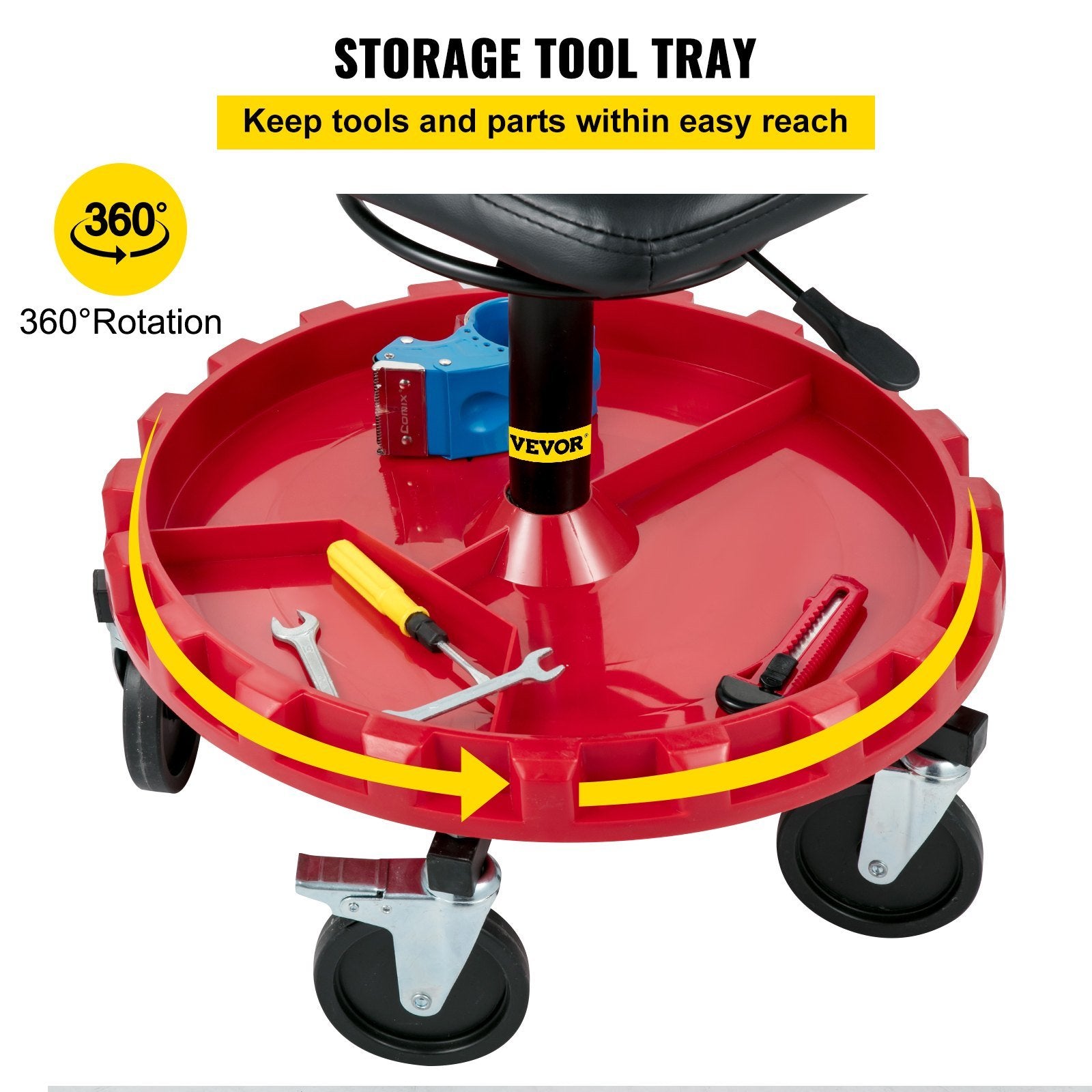 VEVOR Rolling Garage Stool, 300LBS Capacity, 18"-23" Adjustable Height Range, Mechanic Seat with Swivel Casters and Tool Tray, for Workshop, Auto Repa