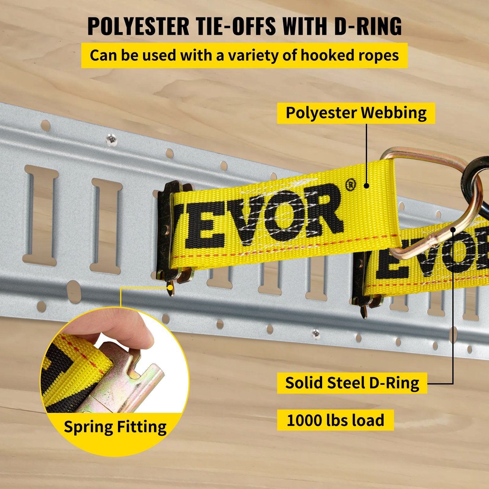 VEVOR E Track Tie-Down Rail Kit, 34PCS 5FT E-Tracks Set Includes 8 Steel Rails & 2 Single Slot & 8 O Rings & 8 Tie-Offs w/D-Ring & 8 End Caps, Securin