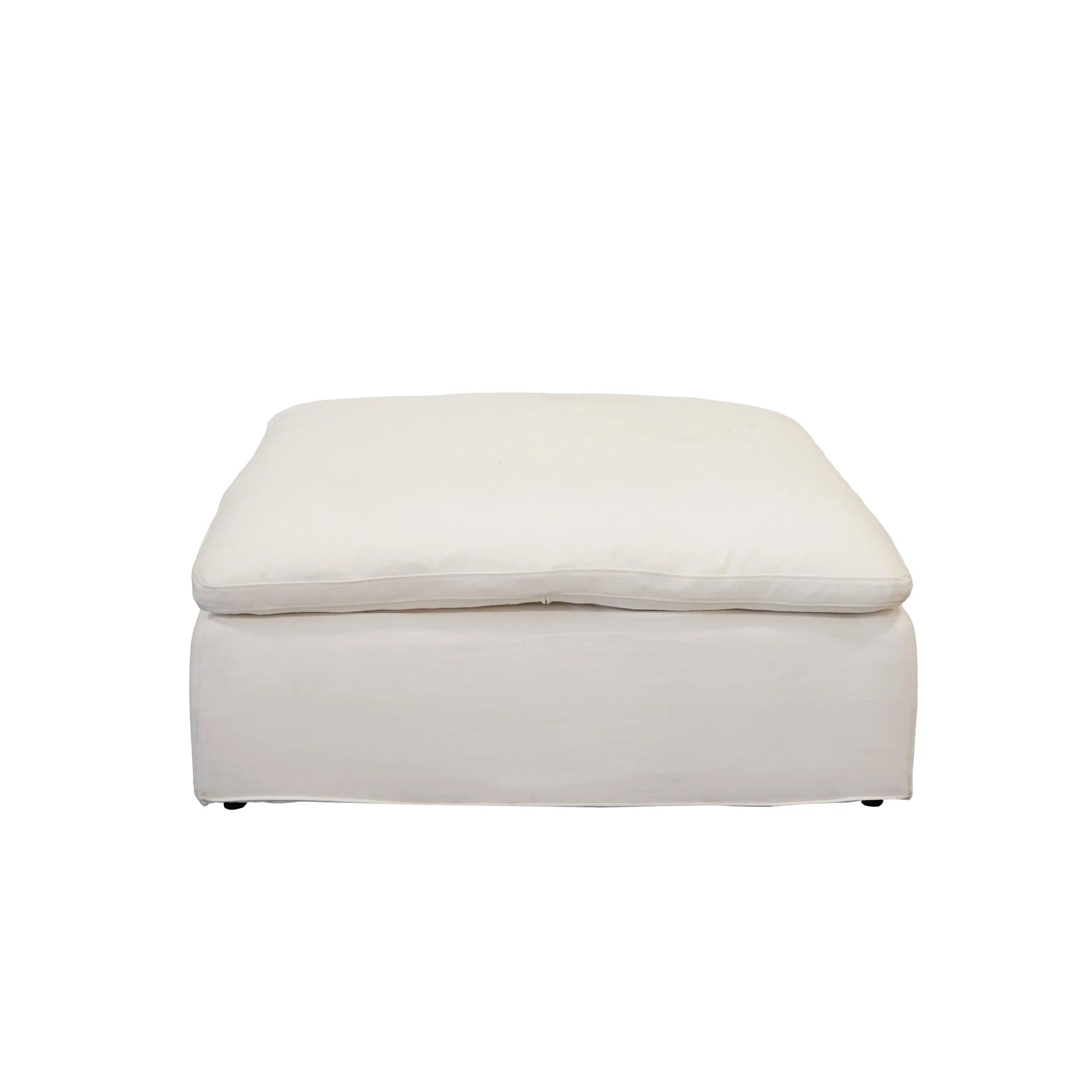 Modern 17" Petite Size Ottoman, Premium Fabric Upholstered 1-Pc Living Room Cube Shape Ottoman with Plush Seat Cushion, White