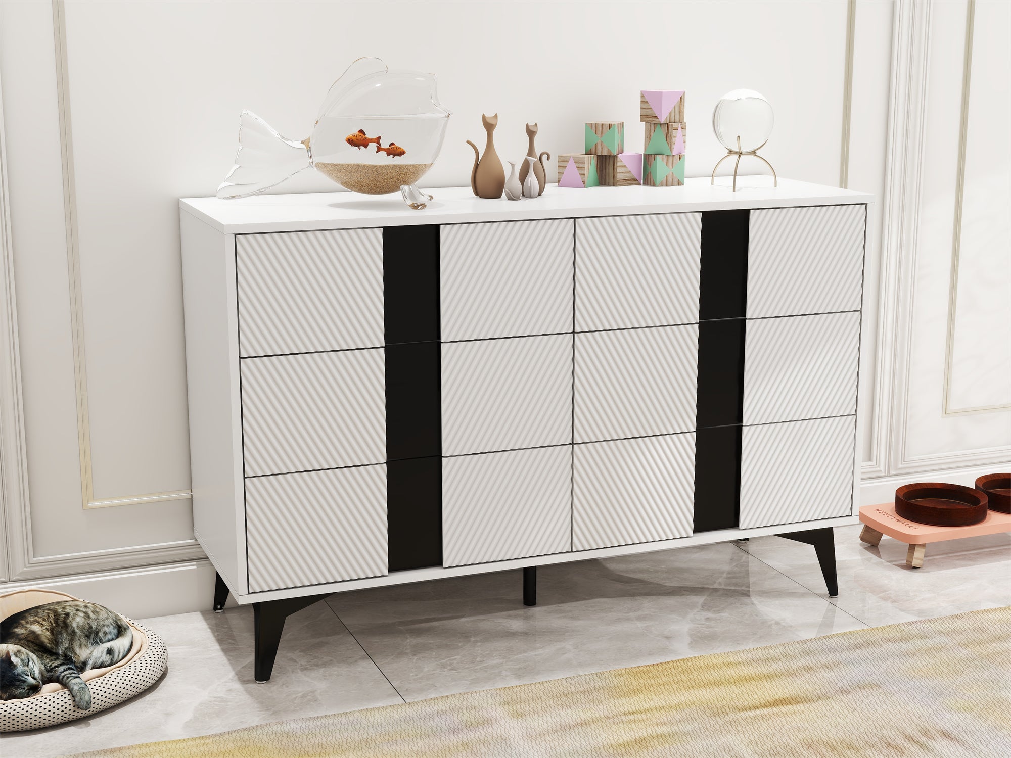 White blister six-drawers dresser cabinet