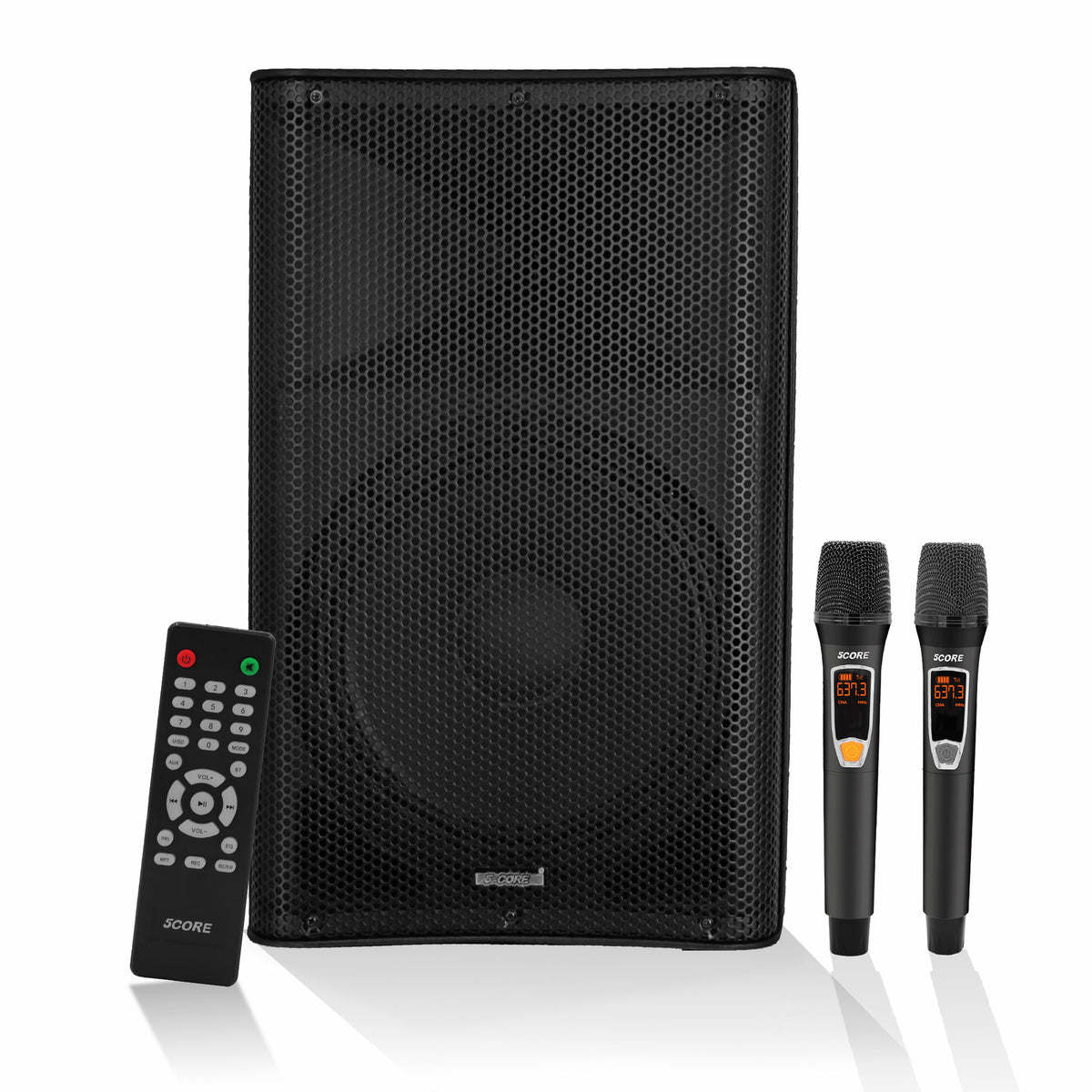 5 Core Powered PA Speaker • 1500W Peak Portable Active Powered DJ Audio System • w Bluetooth 5.1 • SD USB AUX MIC FM RCA Input • 2 Wireless UHF Microphone • Remote- ACTIVE DJ 12 2-MIC