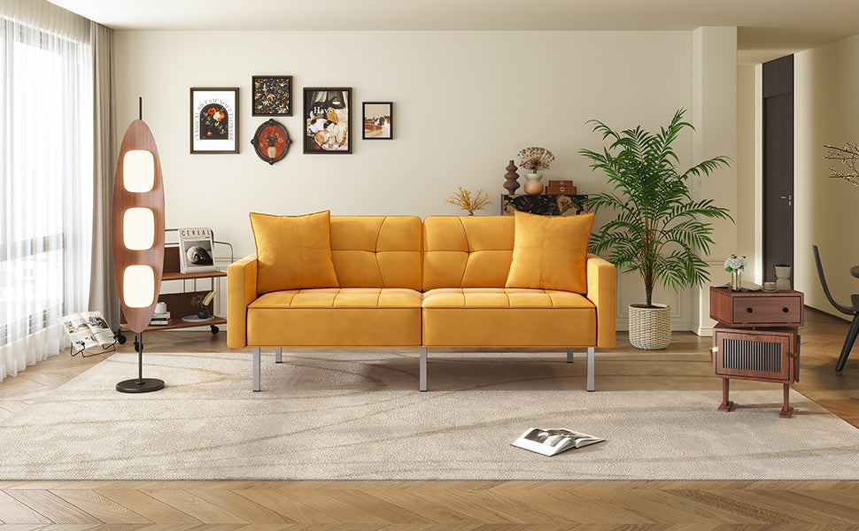 Orisfur. Linen Upholstered Modern Convertible Folding Futon Sofa Bed for Compact Living Space, Apartment, Dorm, Yellow