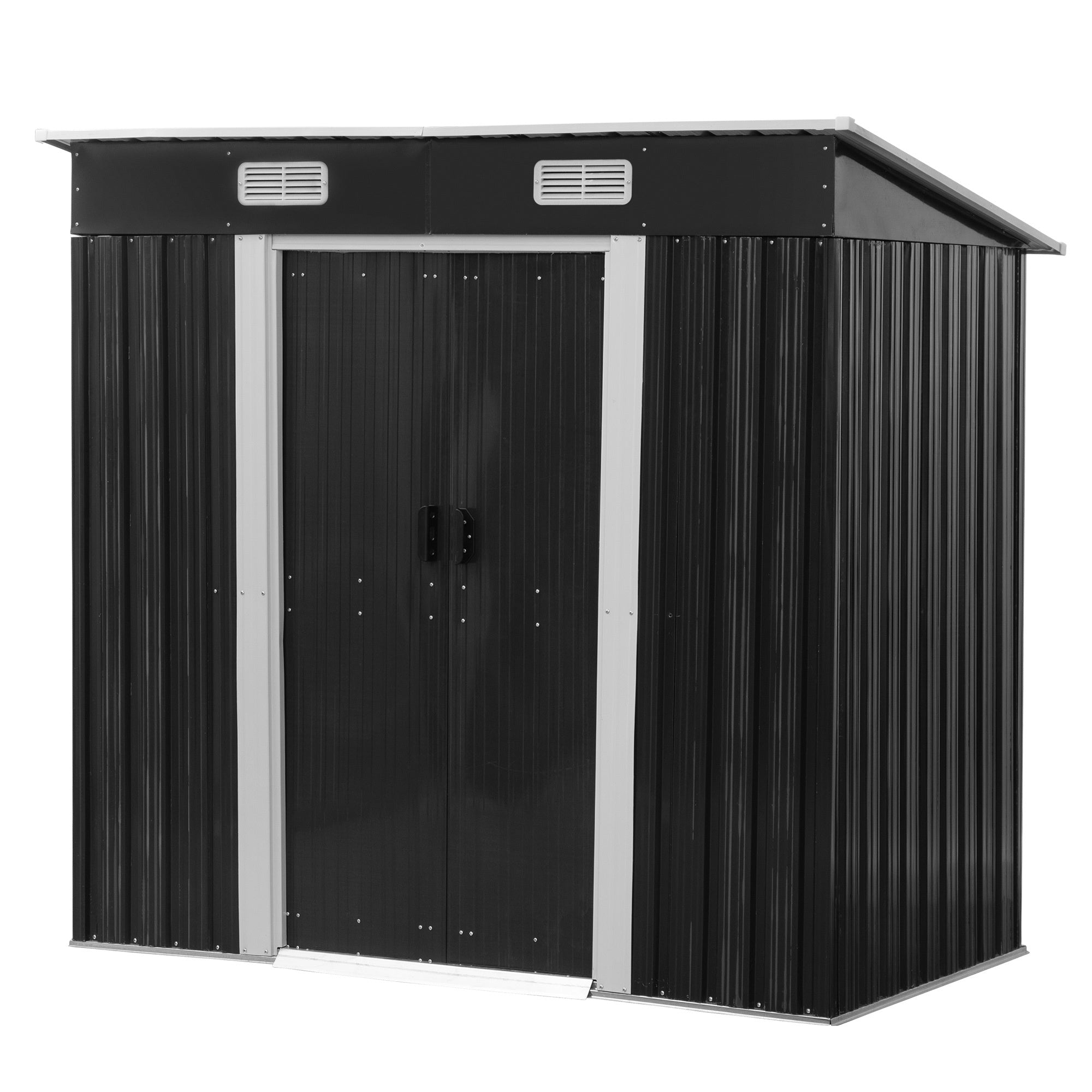 6' x 4'ft Outdoor Storage Shed with Sliding Doors and Good Ventilation, Furniture, Tool and Toy Storage Shed, Dark Gray