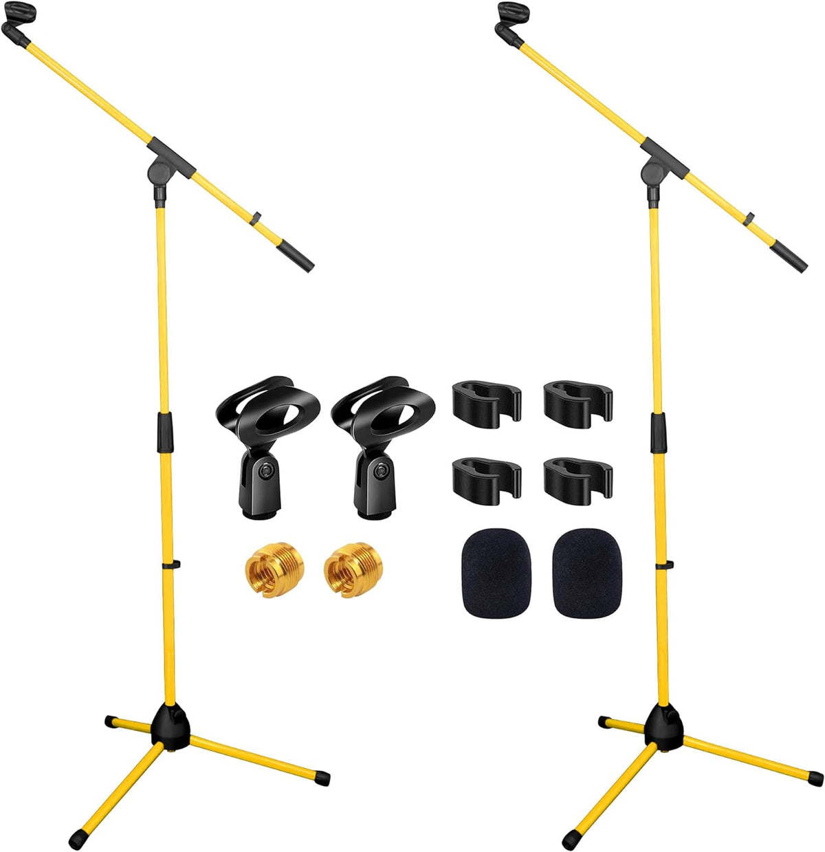 5 Core Mic Stand Collapsible Height Adjustable Up to 6ft Metal Microphone Tripod Stands w Boom Arm Para Microfono for Singing Karaoke Speech Stage Recording - MS 080 YLW