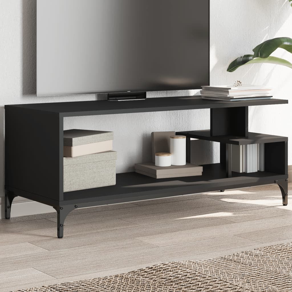 TV Stand Black 40.2"x15.7"x16.1" Engineered Wood and Powder-coated Steel