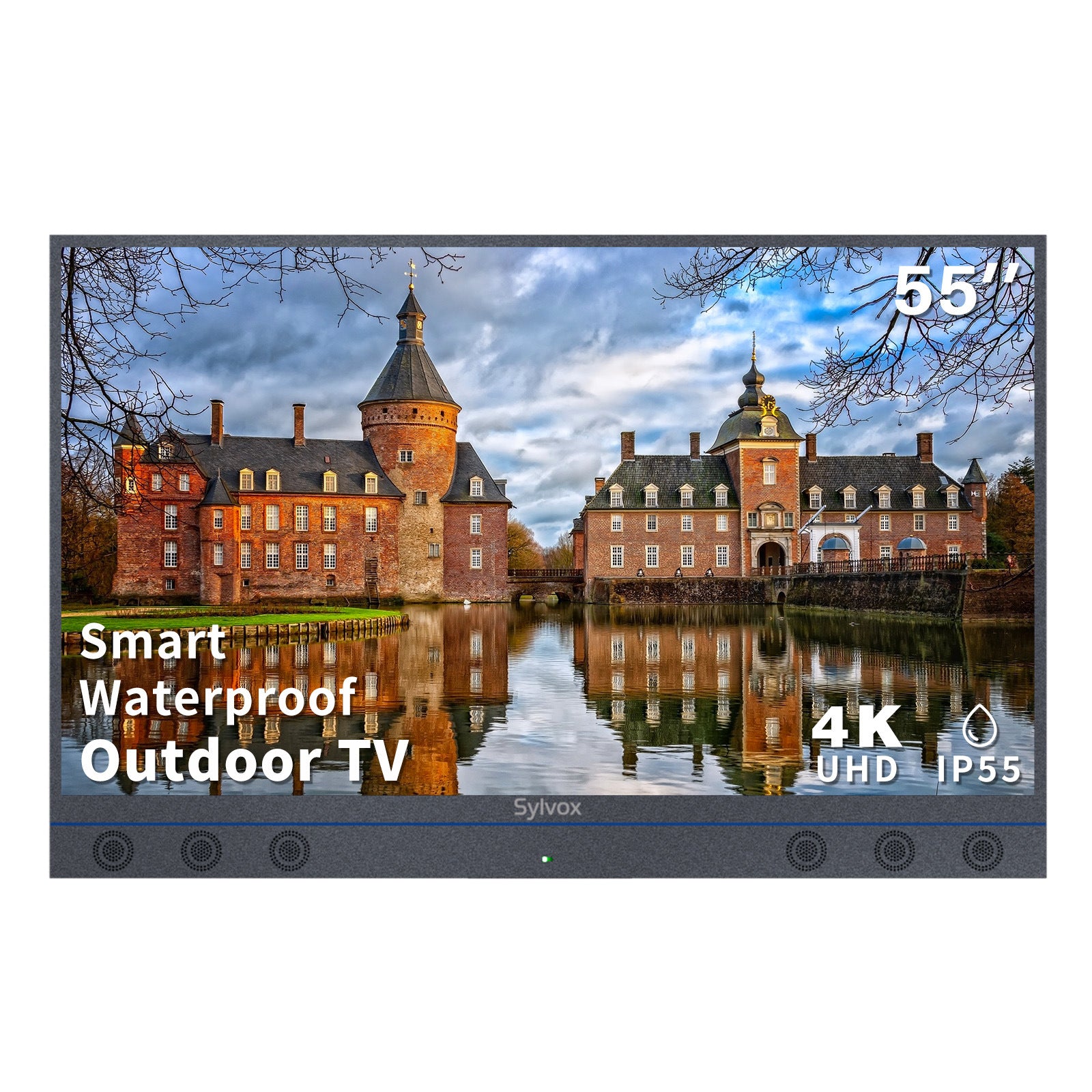 SYLVOX 55inch Outdoor TV, All-in-one Android Smart TV With Audio System, 4K UHD1000 Nits Partial Sun Outdoor Television, IP55Waterproof (Garden Series)