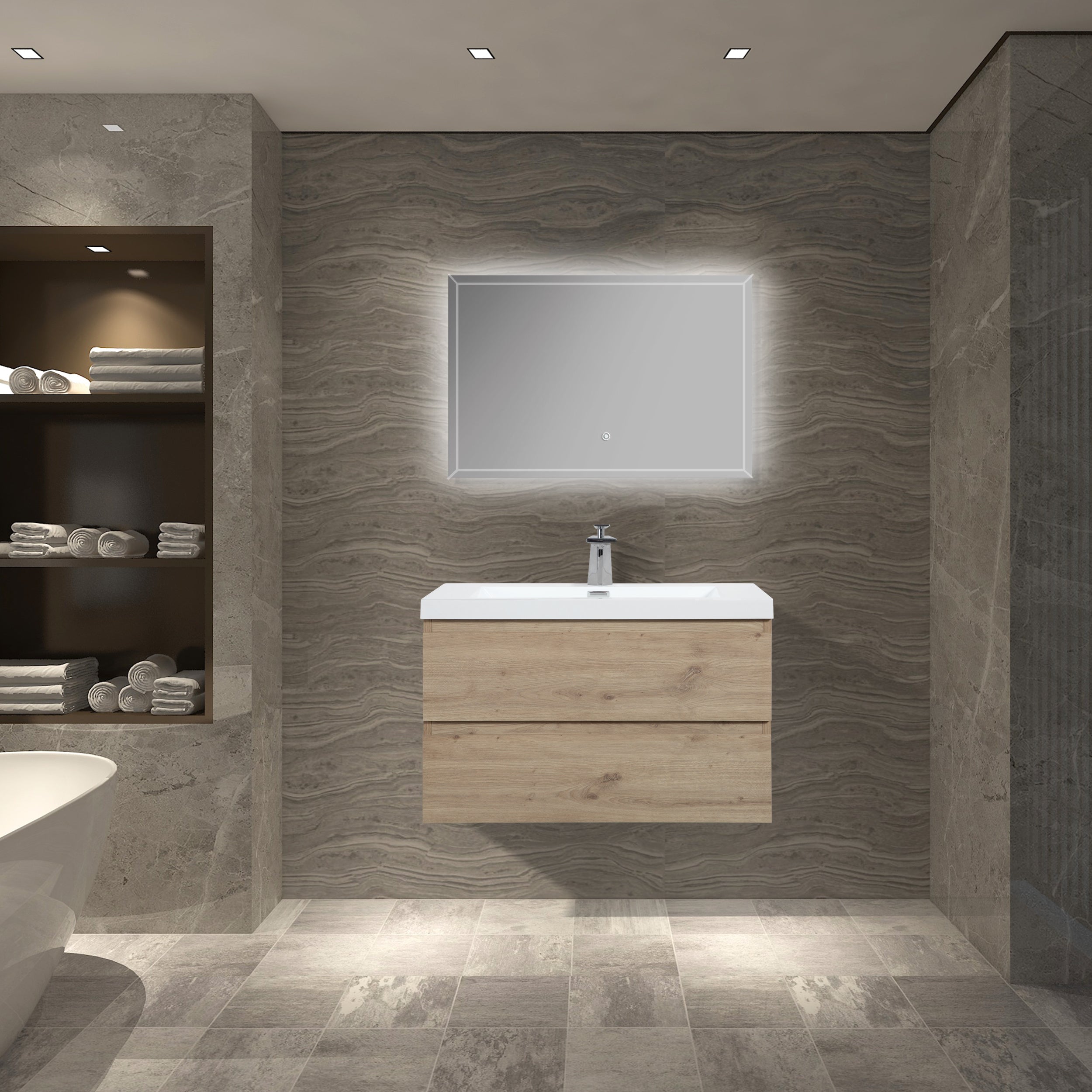 30'' Wall Mounted Single Bathroom Vanity in Natural Wood