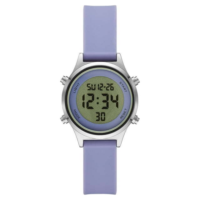 Time and Tru Women's Silver Tone Digital Watch with Lavender Silicone Strap