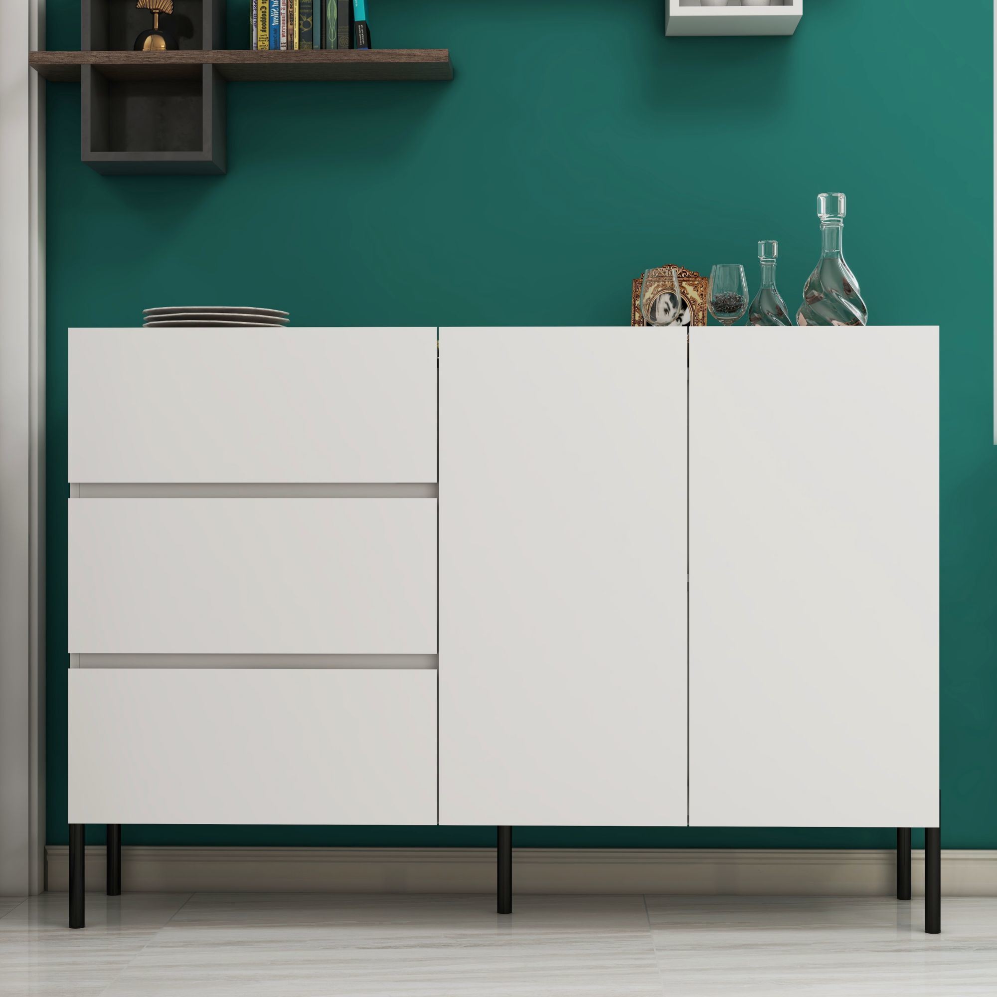 White 2 Door 3 Drawer Modern Sideboard