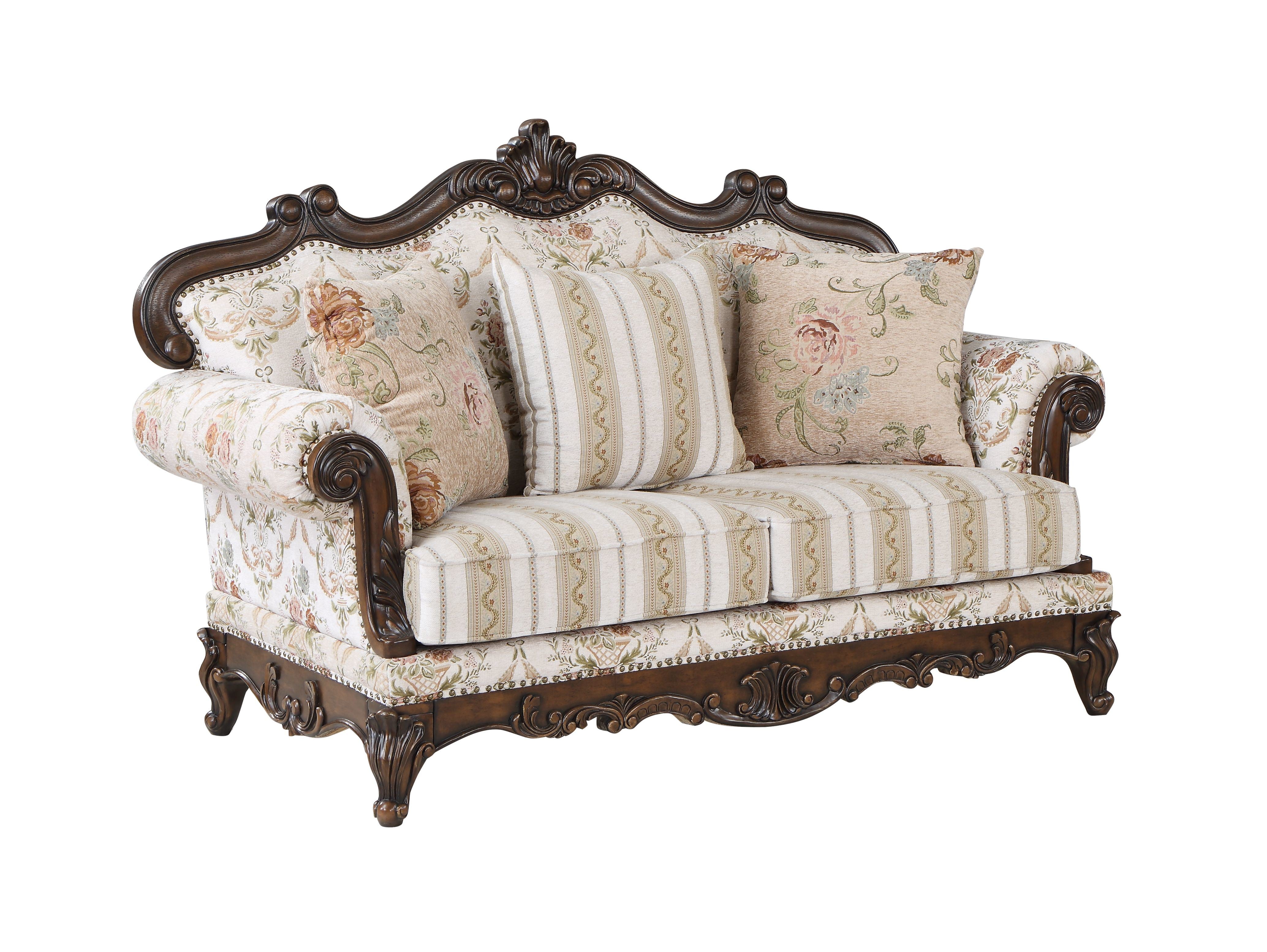 ACME Nayla Loveseat w/3 Pillows, Pattern Fabric & Walnut Finish LV01274