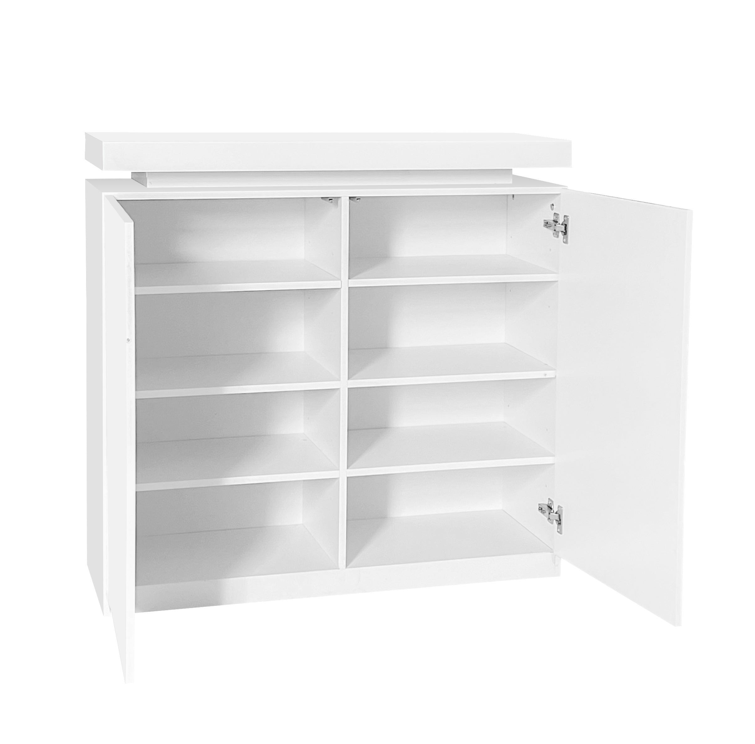 Large Spaces Shoe Cabinet High Glossy White Color with Led Light have moveable Shelves