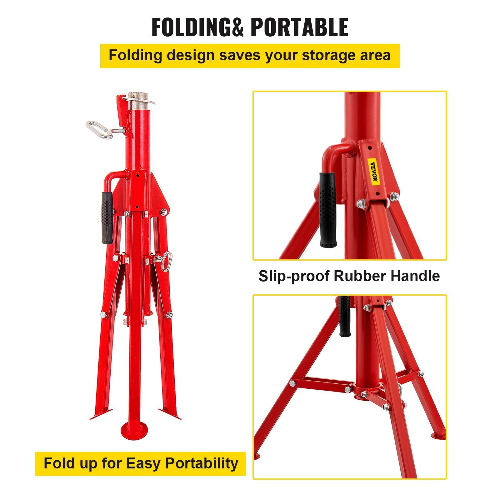 VEVOR V Head Pipe Stand 1/8"-12" Capacity,Adjustable Height 28"-52,Pipe Jack Stands 2500 lb. Load Capacity,Portable Folding Pipe Stands, Carbon Steel
