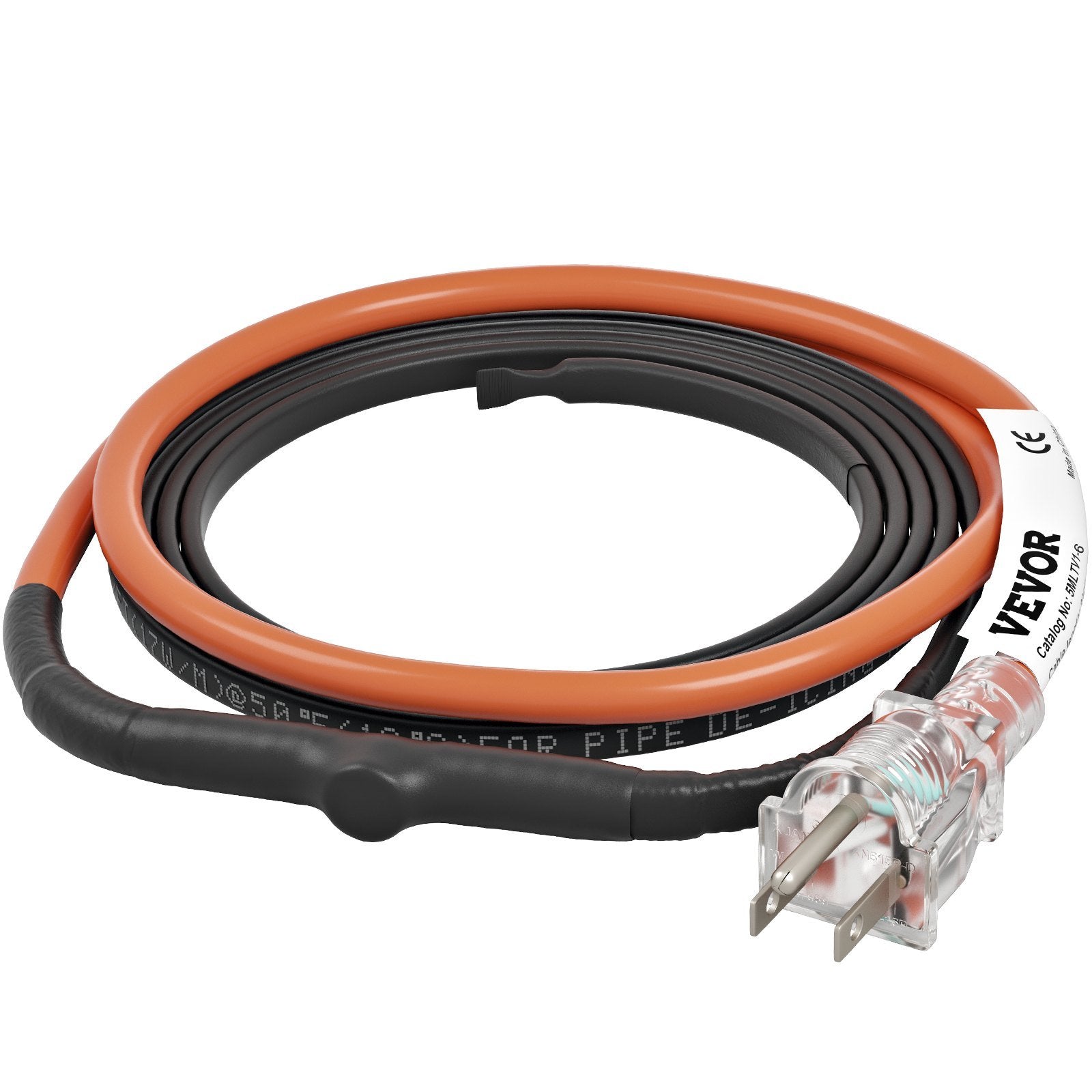 VEVOR Self-Regulating Pipe Heating Cable, 6-feet 5W/ft Heat Tape for Pipes Freeze Protection, Protects PVC Hose, Metal and Plastic Pipe from Freezing,