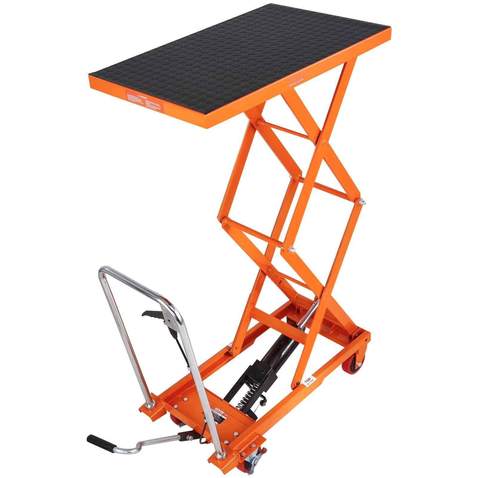 VEVOR Hydraulic Lift Table Cart, 330lbs Capacity 50" Lifting Height, Manual Double Scissor Lift Table with 4 Wheels and Non-slip Pad, Hydraulic Scisso