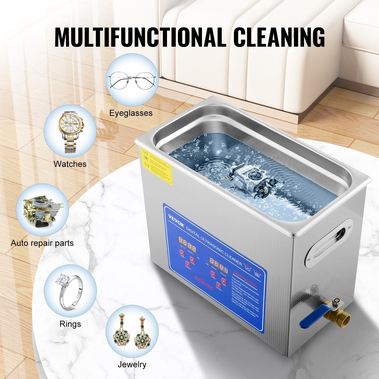 VEVOR Commercial Ultrasonic Cleaner 6L Professional Ultrasonic Cleaner 40kHz with Digital Timer&Heater 110V Excellent Cleaning Machine for Watch Instr