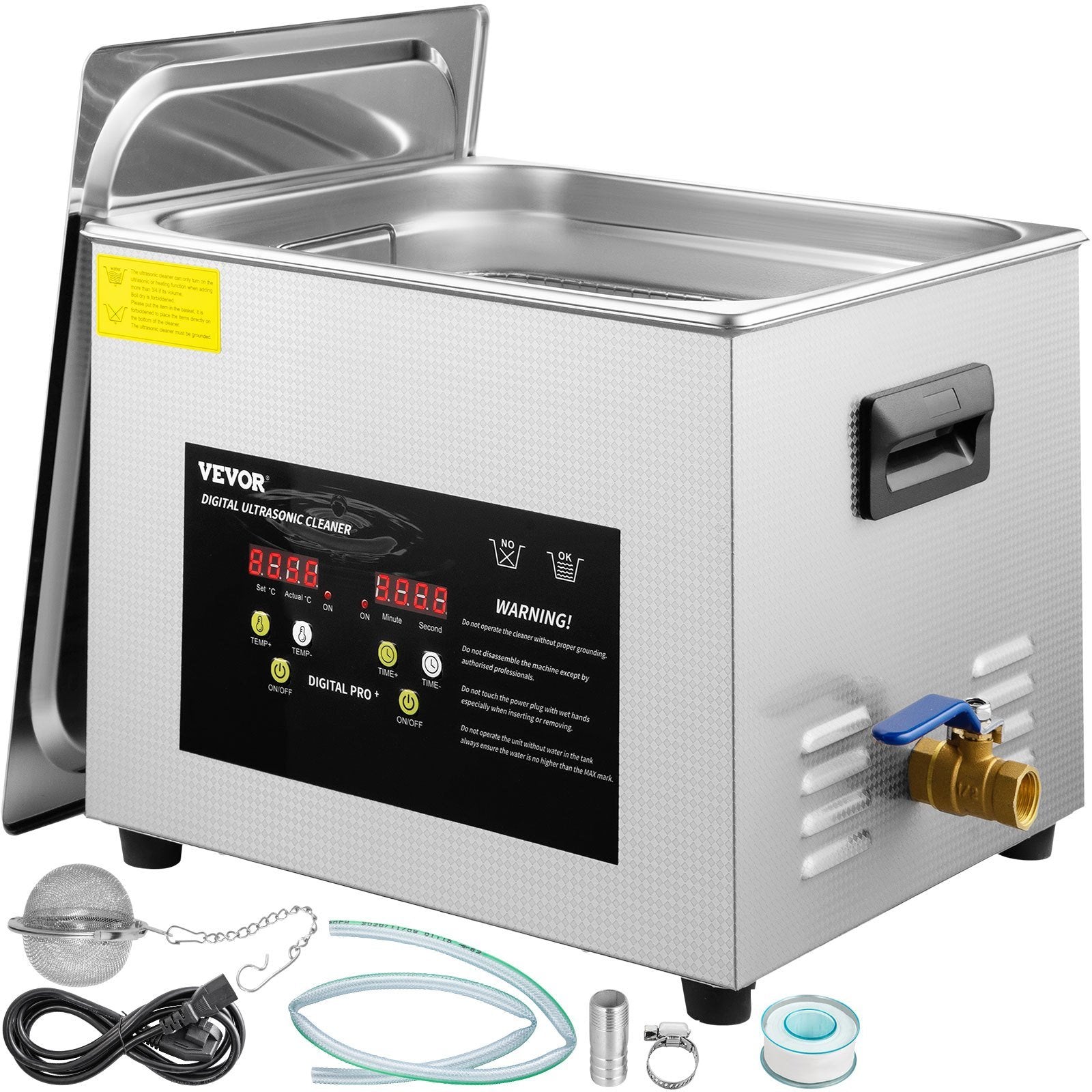 VEVOR 15L Upgraded Ultrasonic Cleaner (600W Heater,360W Ultrasonic) Professional Digital Lab Ultrasonic Parts Cleaner with Heater Timer for Glass Dent