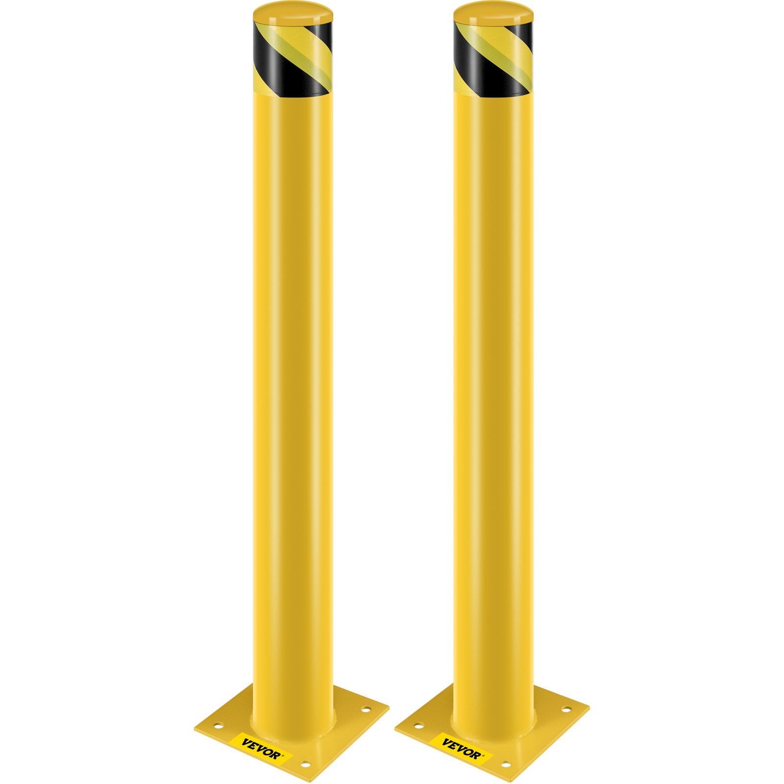 VEVOR Safety Bollard, 42 Inch Height Bollard Post, 4.5 Inch Diameter Steel Pipe Safety Bollard Post, Yellow Steel Bollard, Steel Safety Bollard with 8