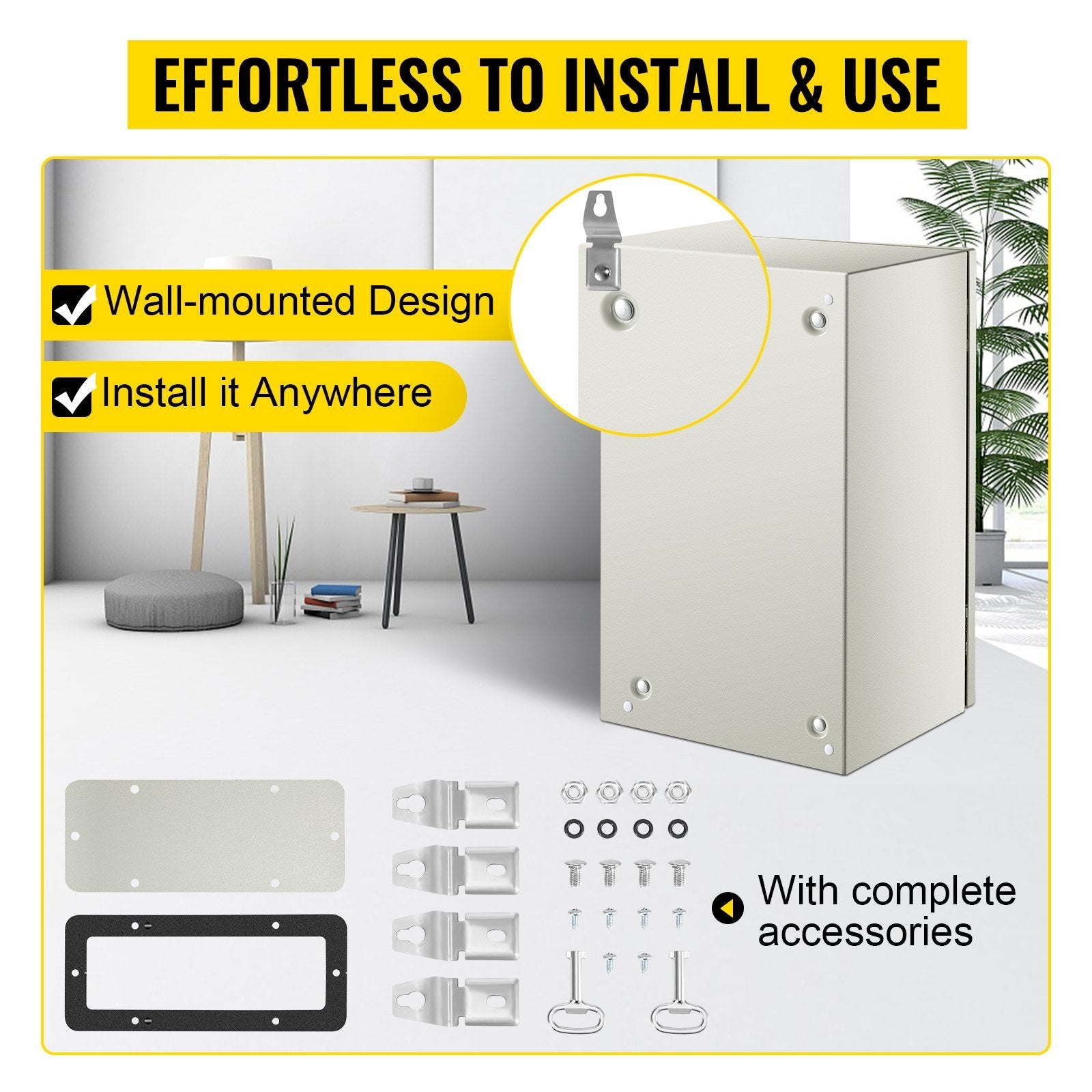 VEVOR NEMA Steel Enclosure, 20 x 12 x 10'' NEMA 4X Steel Electrical Box, IP66 Waterproof & Dustproof, Outdoor/Indoor Electrical Junction Box, with Mou