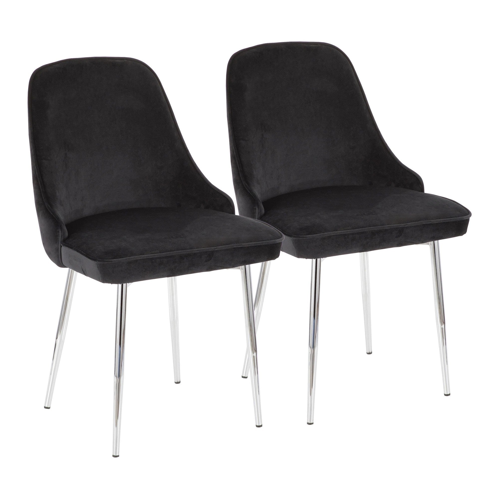 Marcel Contemporary Dining Chair with Chrome Frame and Black Velvet Fabric by LumiSource - Set of 2