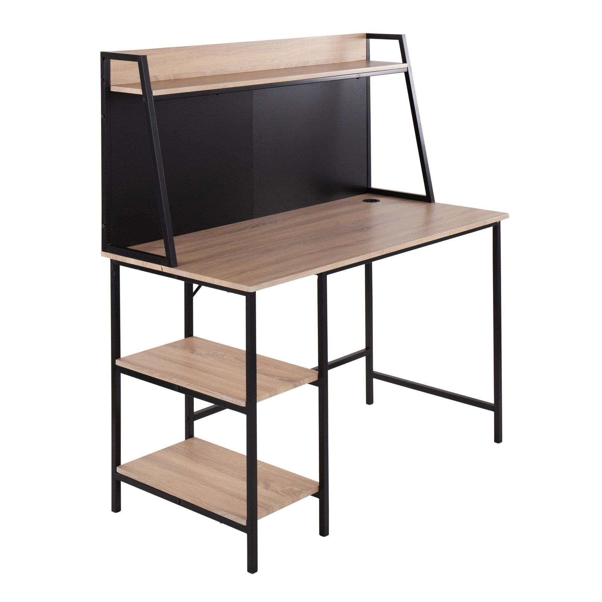 Geo Shelf Contemporary Desk in Black Steel and Natural Wood by LumiSource