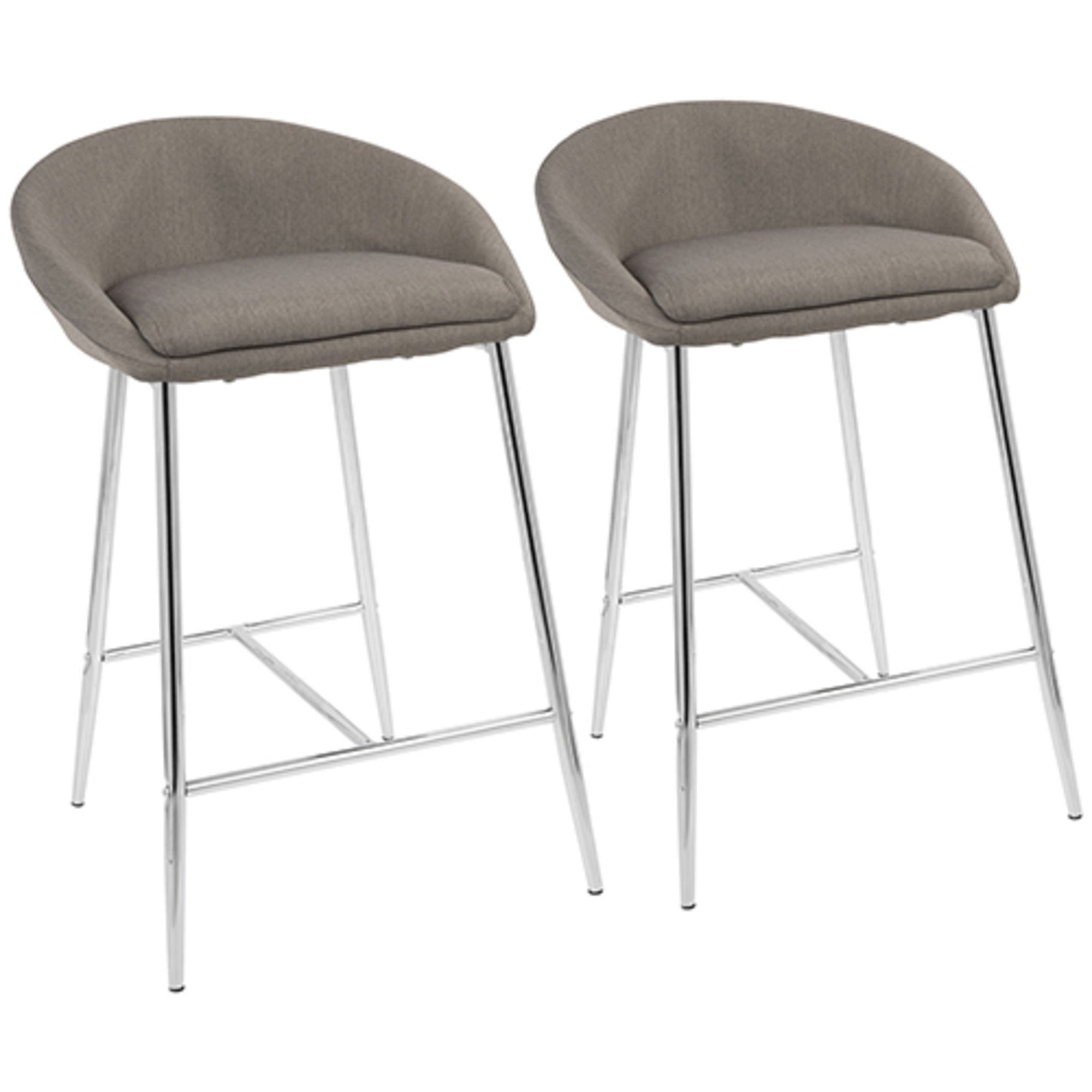 Matisse Glam 26" Counter Stool with Chrome Frame and Grey Fabric by LumiSource - Set of 2