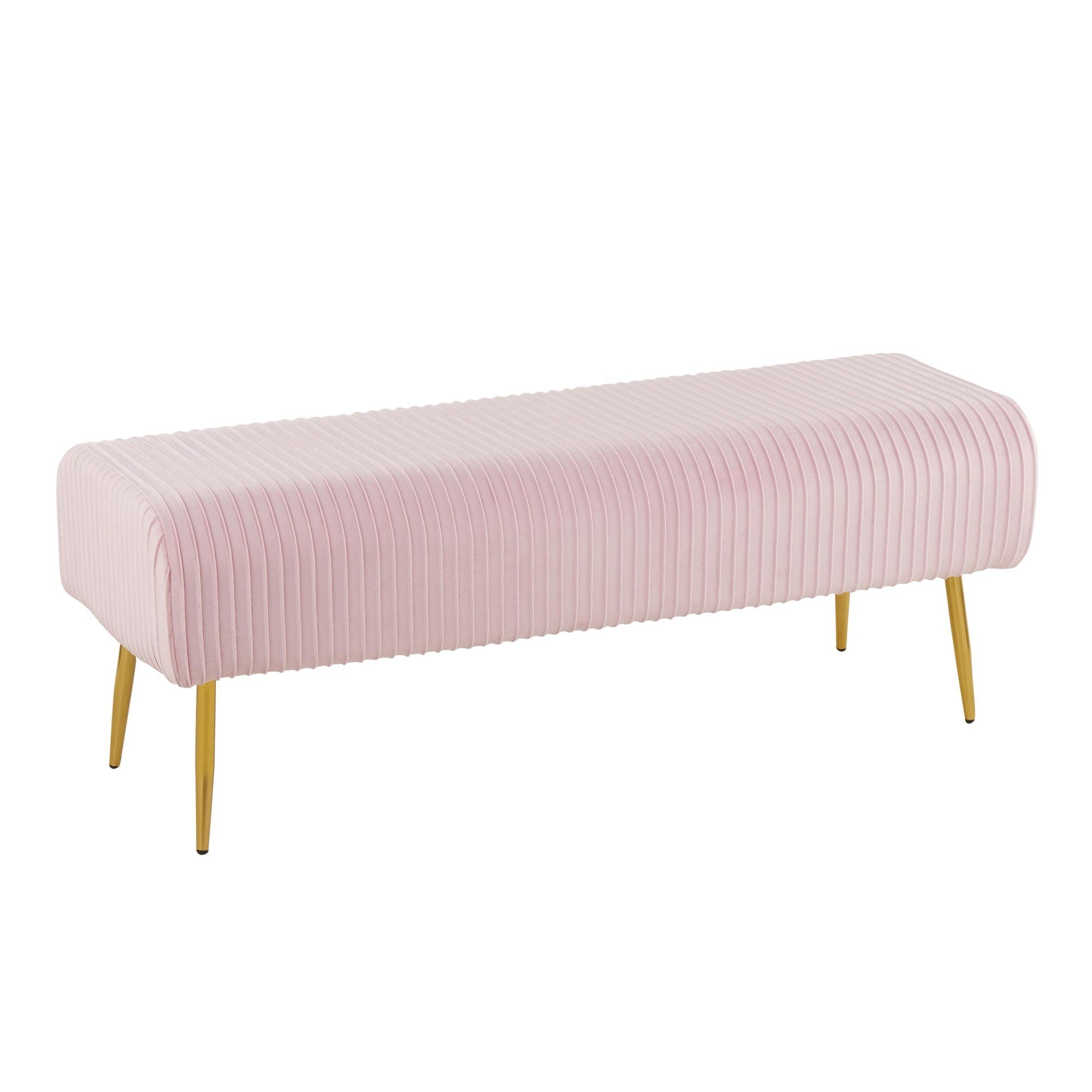 Marla Glam Pleated Bench in Gold Steel and Pink Velvet by LumiSource