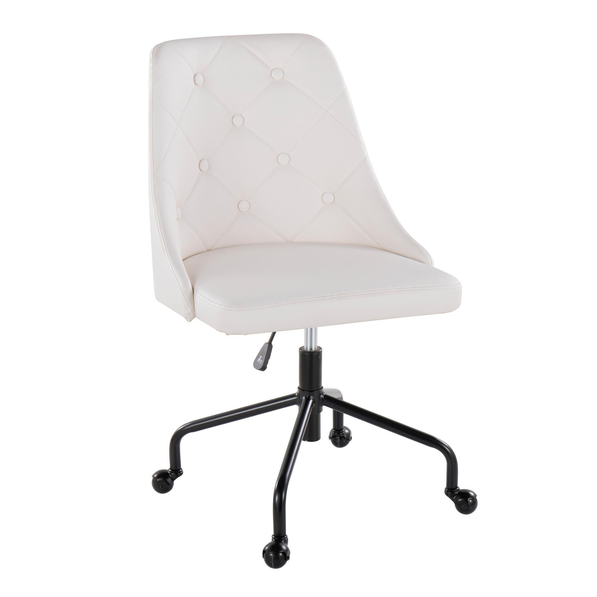 Marche Contemporary Adjustable Office Chair with Casters in Black Metal and White Faux Leather by LumiSource