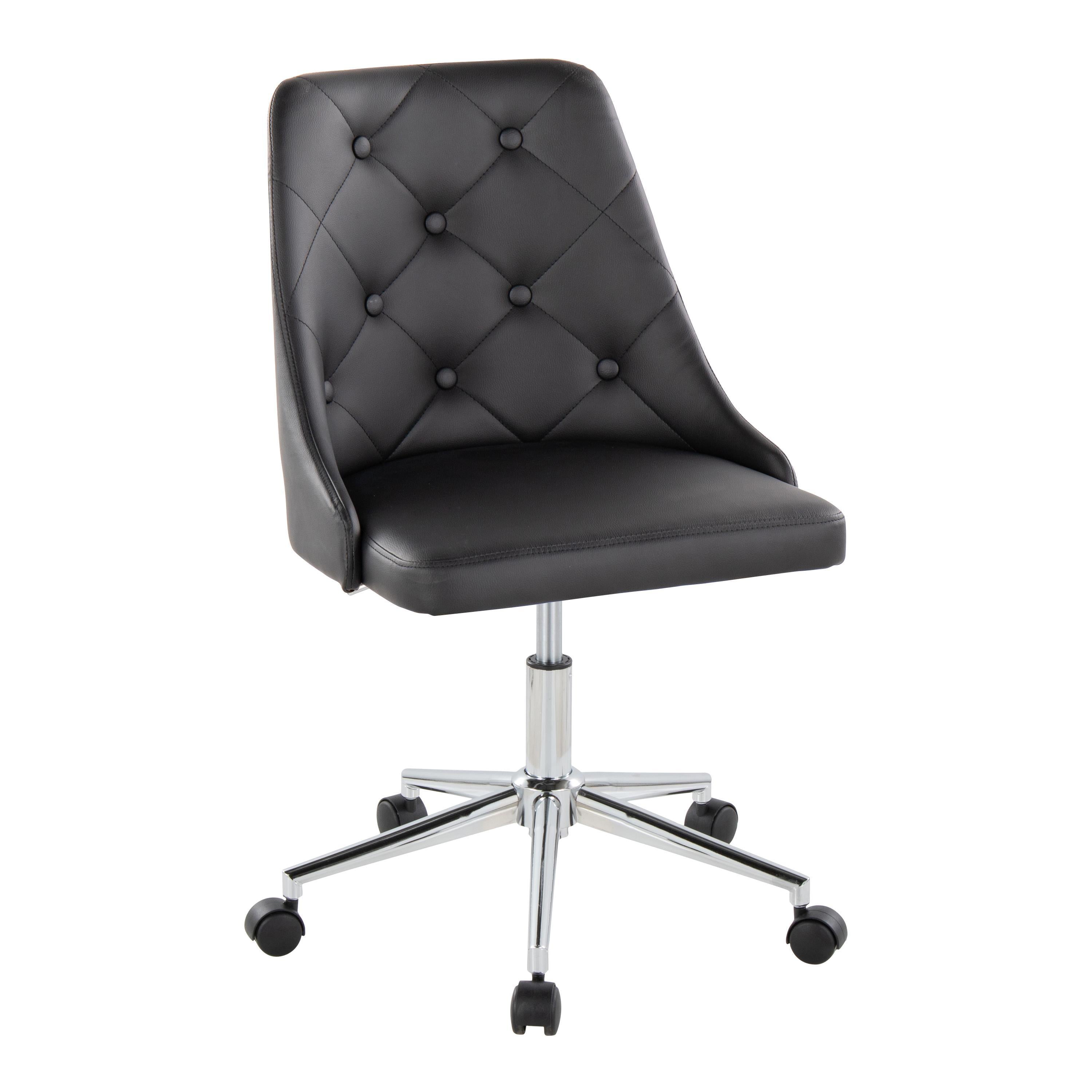 Marche Contemporary Swivel Task Chair with Casters in Chrome Metal and Black Faux Leather by LumiSource