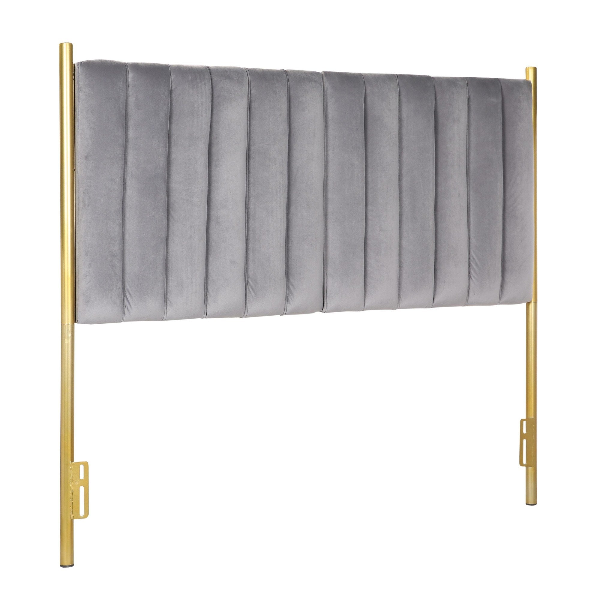 Chloe Contemporary/Glam Headboard in Gold Metal and Grey Velvet by LumiSource