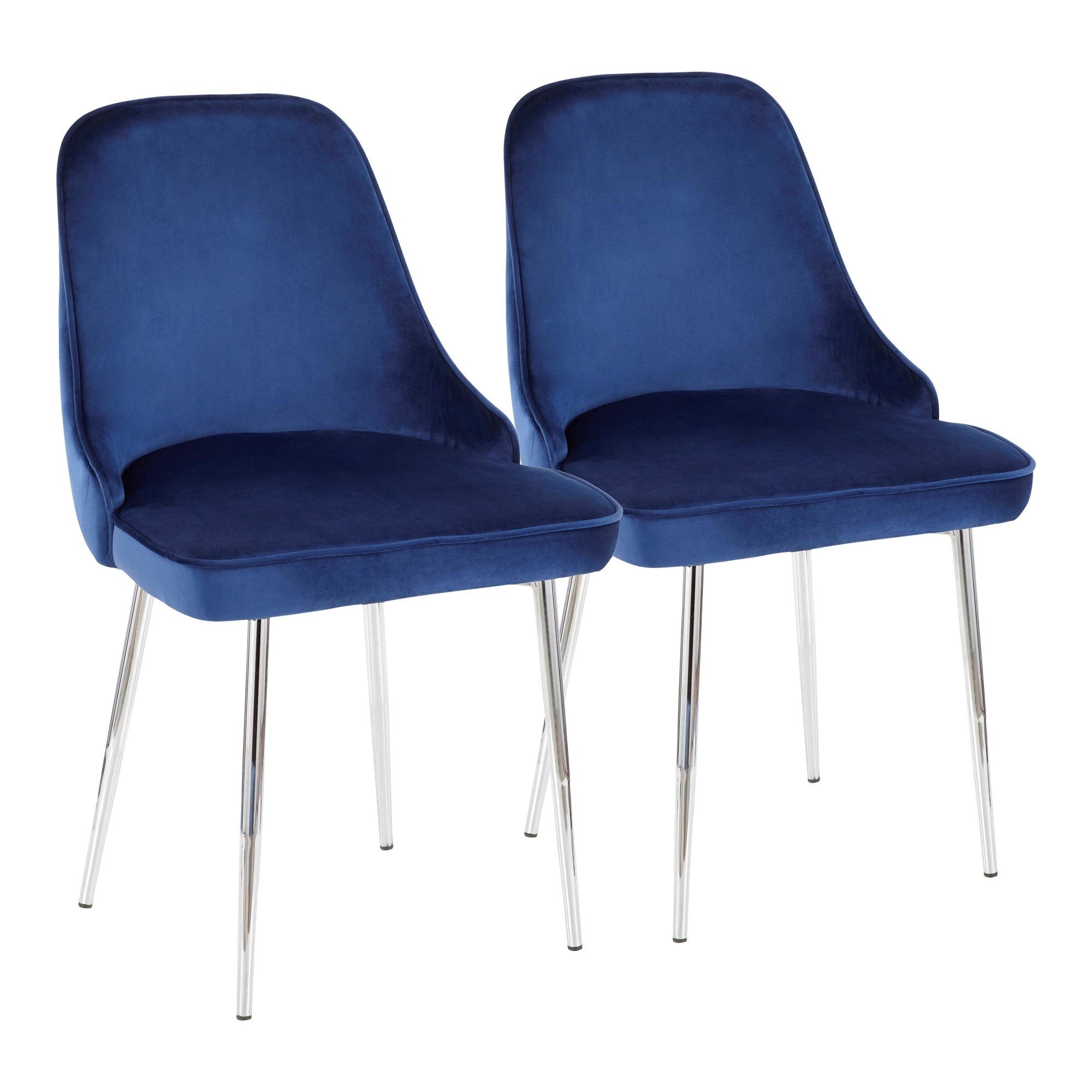 Marcel Contemporary Dining Chair with Chrome Frame and Blue Velvet Fabric by LumiSource - Set of 2
