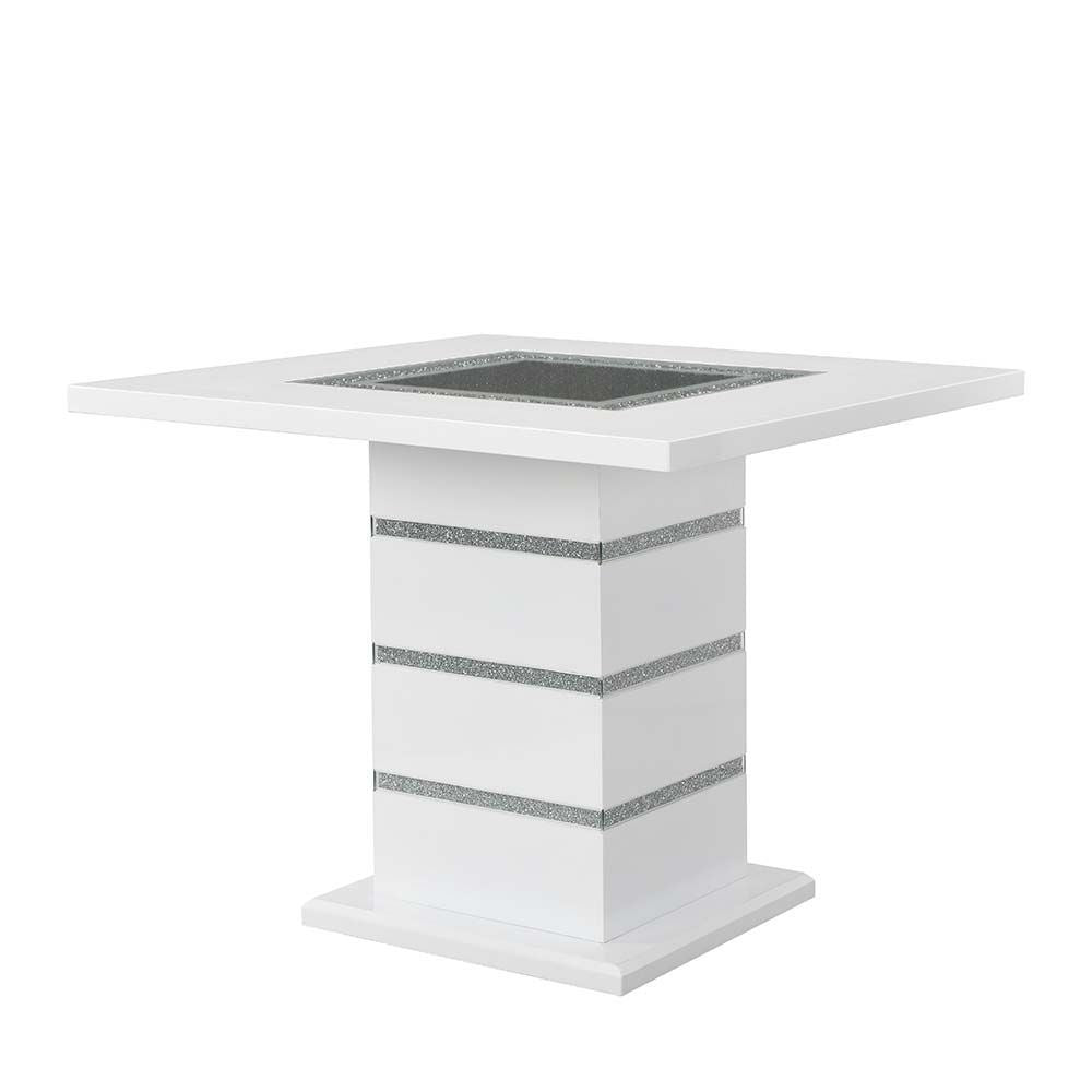 ACME Elizaveta Counter Height Table, Gray Velvet, Faux Crystal Diamonds &White High Gloss Finish DN00817