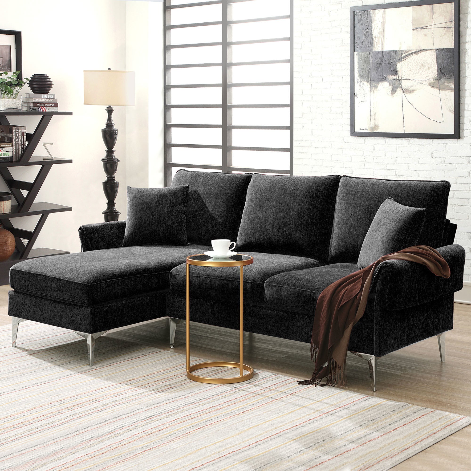 [VIDEO provided] [New]84 " Convertible Sectional Sofa, Modern Chenille L-Shaped Sofa Couch with Reversible Chaise Lounge, Fit for Living Room, Apartment(2 Pillows)