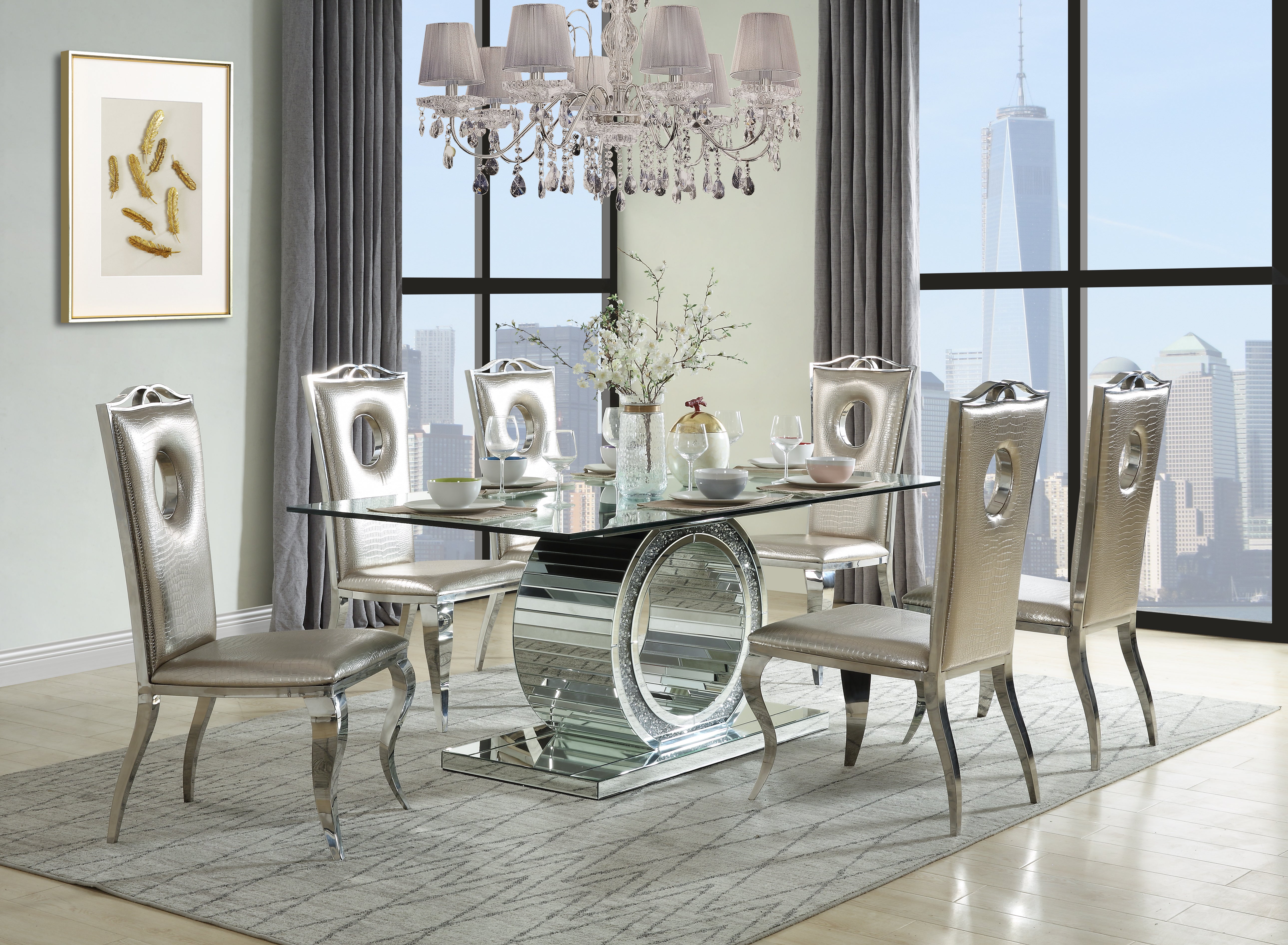 ACME Noralie DINING TABLE Mirrored & Faux Diamonds DN00720