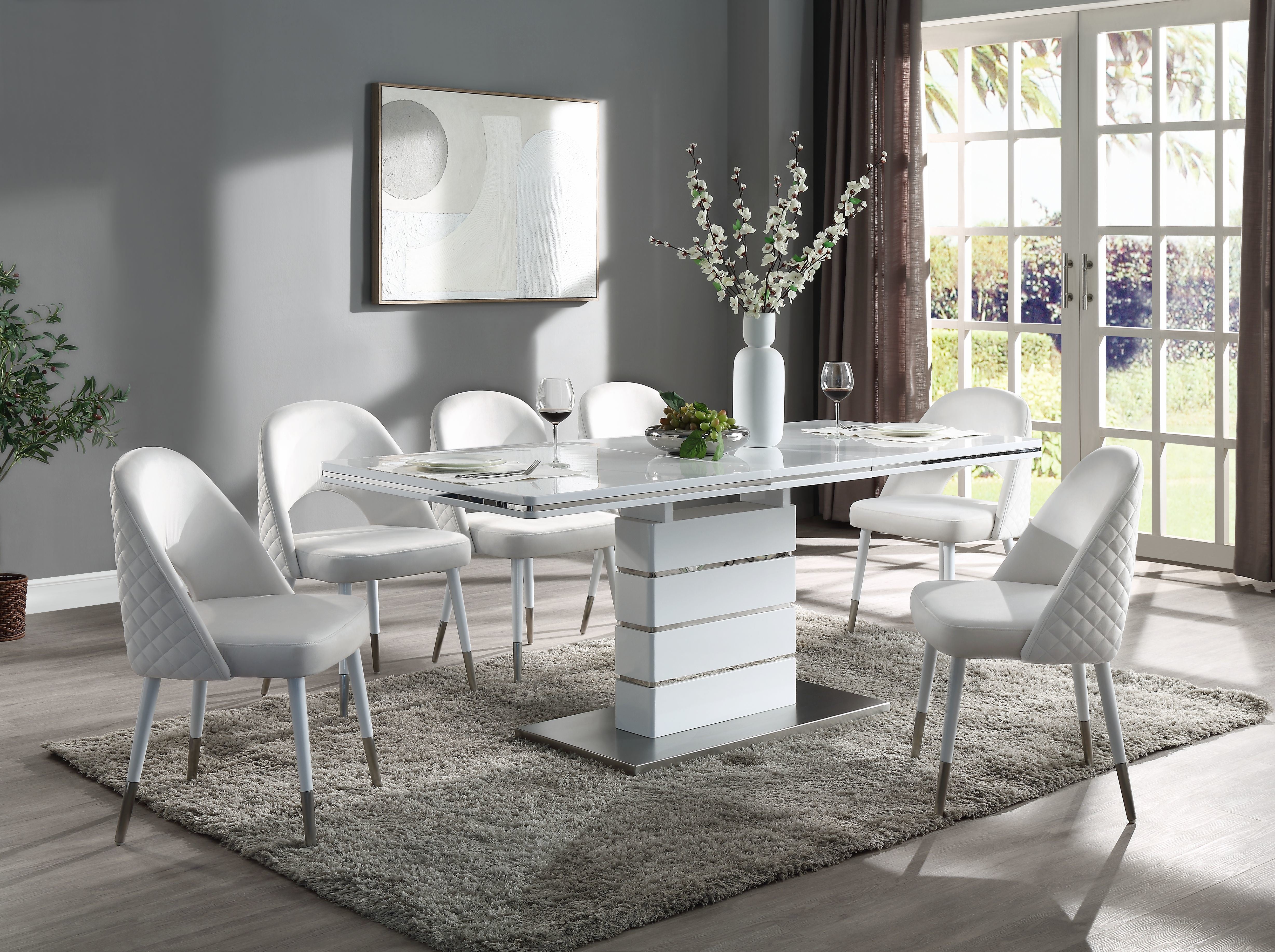 ACME Kameryn Dining Table w/Butterfly Leaf, White High Gloss Finish DN02143