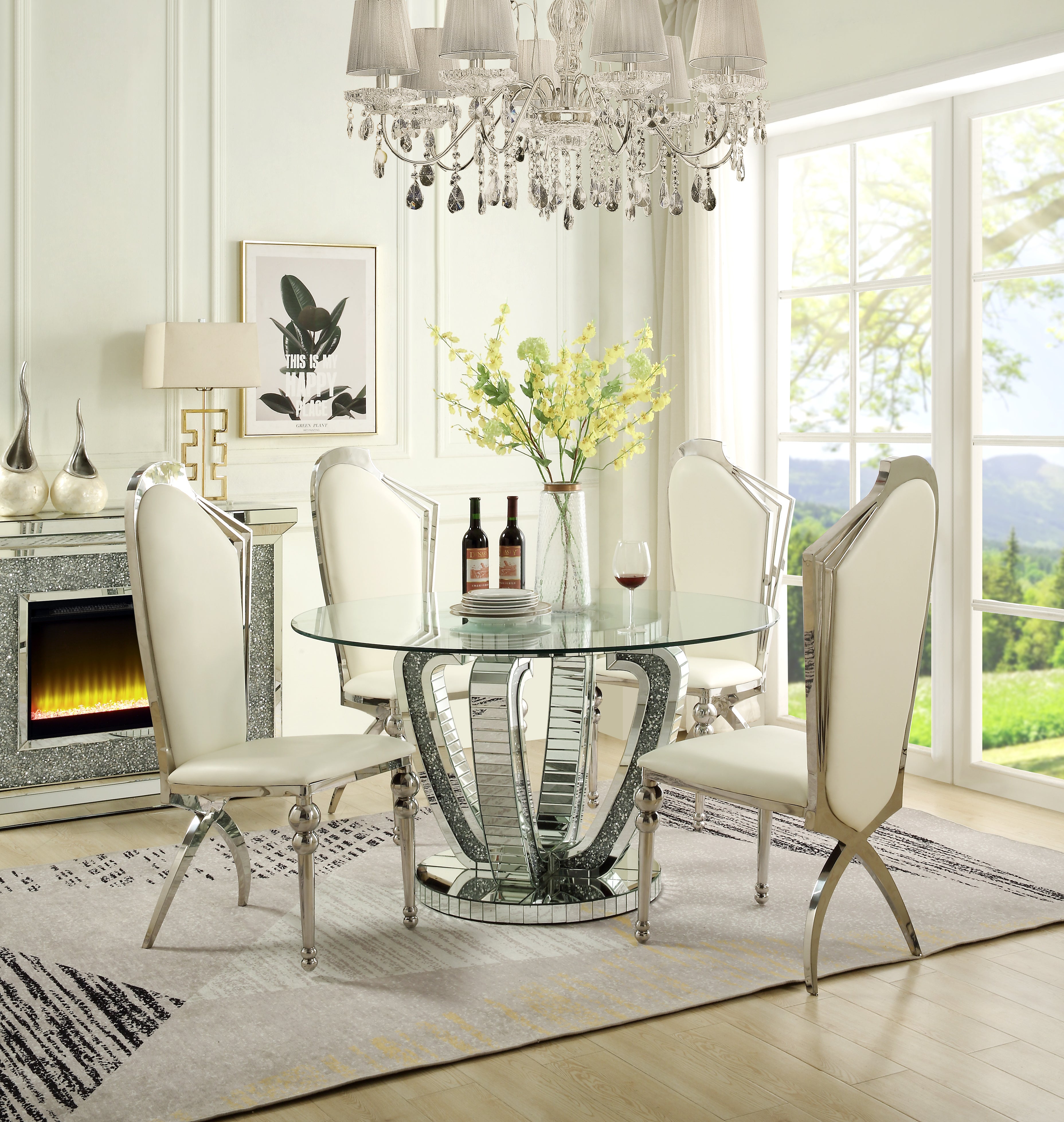 ACME Noralie DINING TABLE Mirrored & Faux Diamonds DN00717