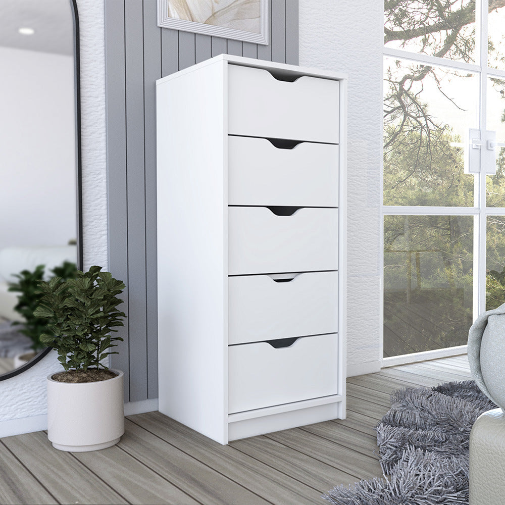 Dresser Kamran, Five Drawer Narrows, White Finish