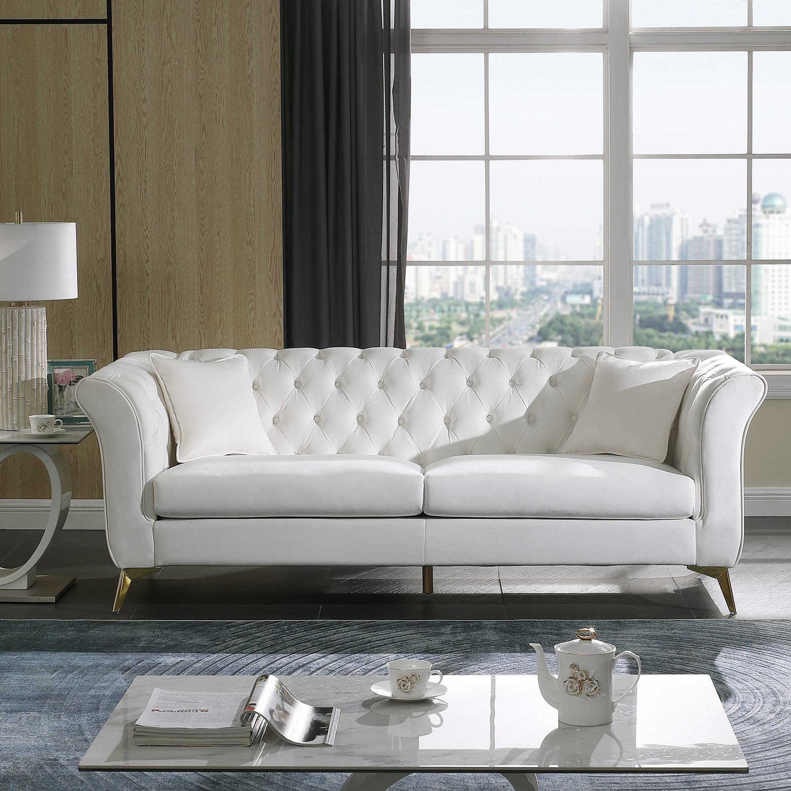 Chesterfield sofa ,Stanford sofa , high quality Chesterfield sofa ,white color , tufted and wrinkled fabric sofa;contemporary Stanford sofa . tufted sofa with scroll arm and scroll back