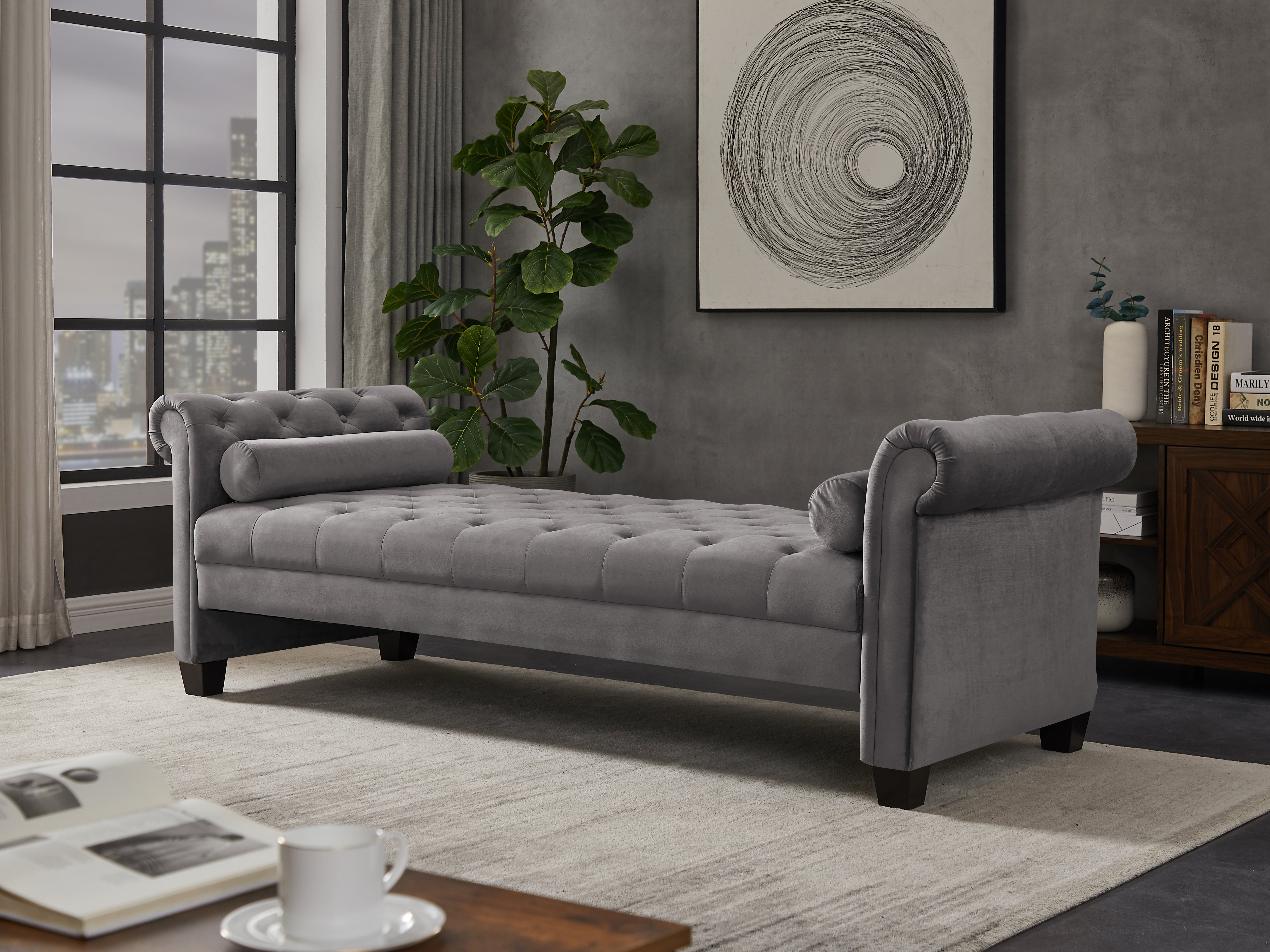 2038 Dark Gray Rectangular Large Sofa Stool