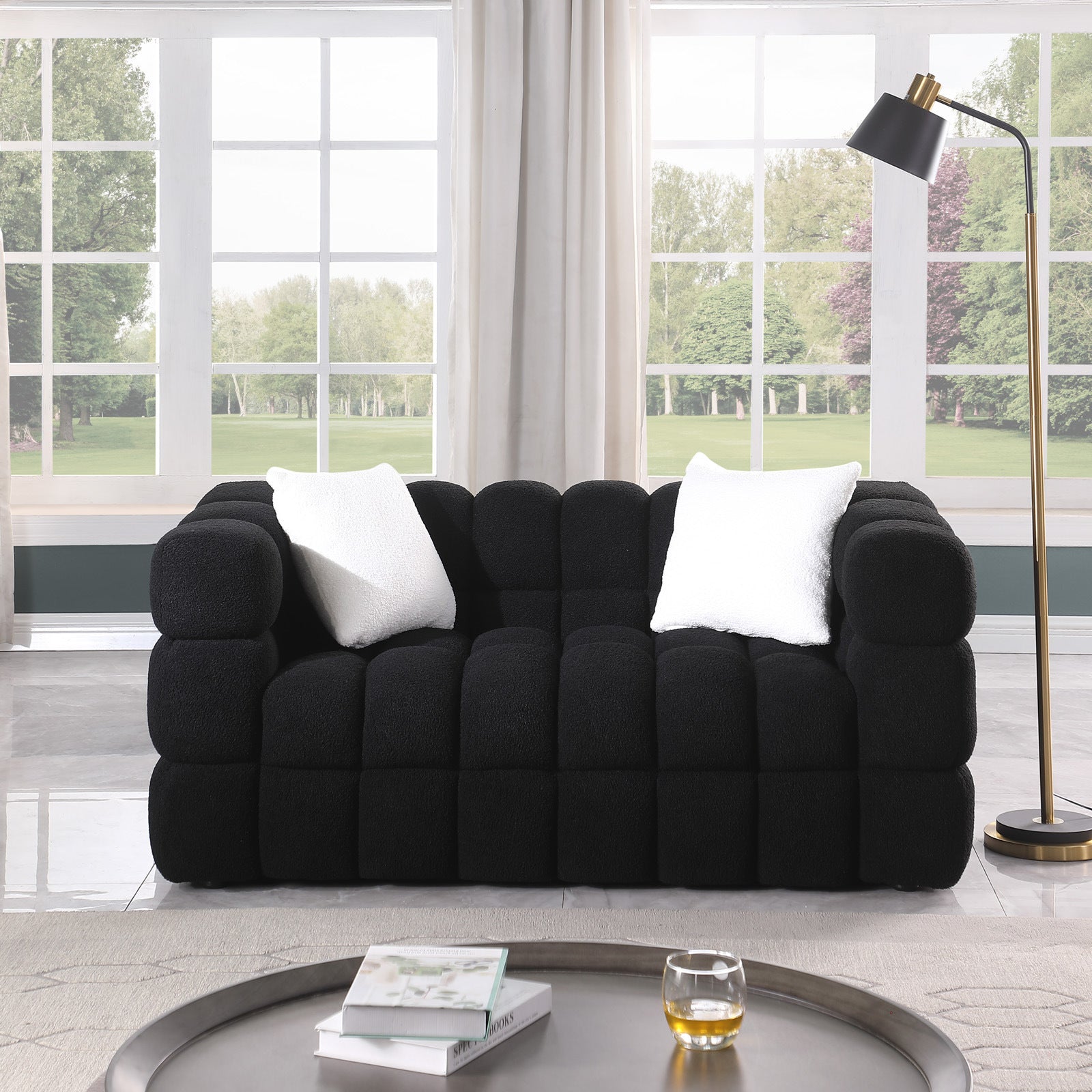 62.2length ,35.83" deepth ,human body structure for USA people, marshmallow sofa,boucle sofa ,BLACK color, 2 seater