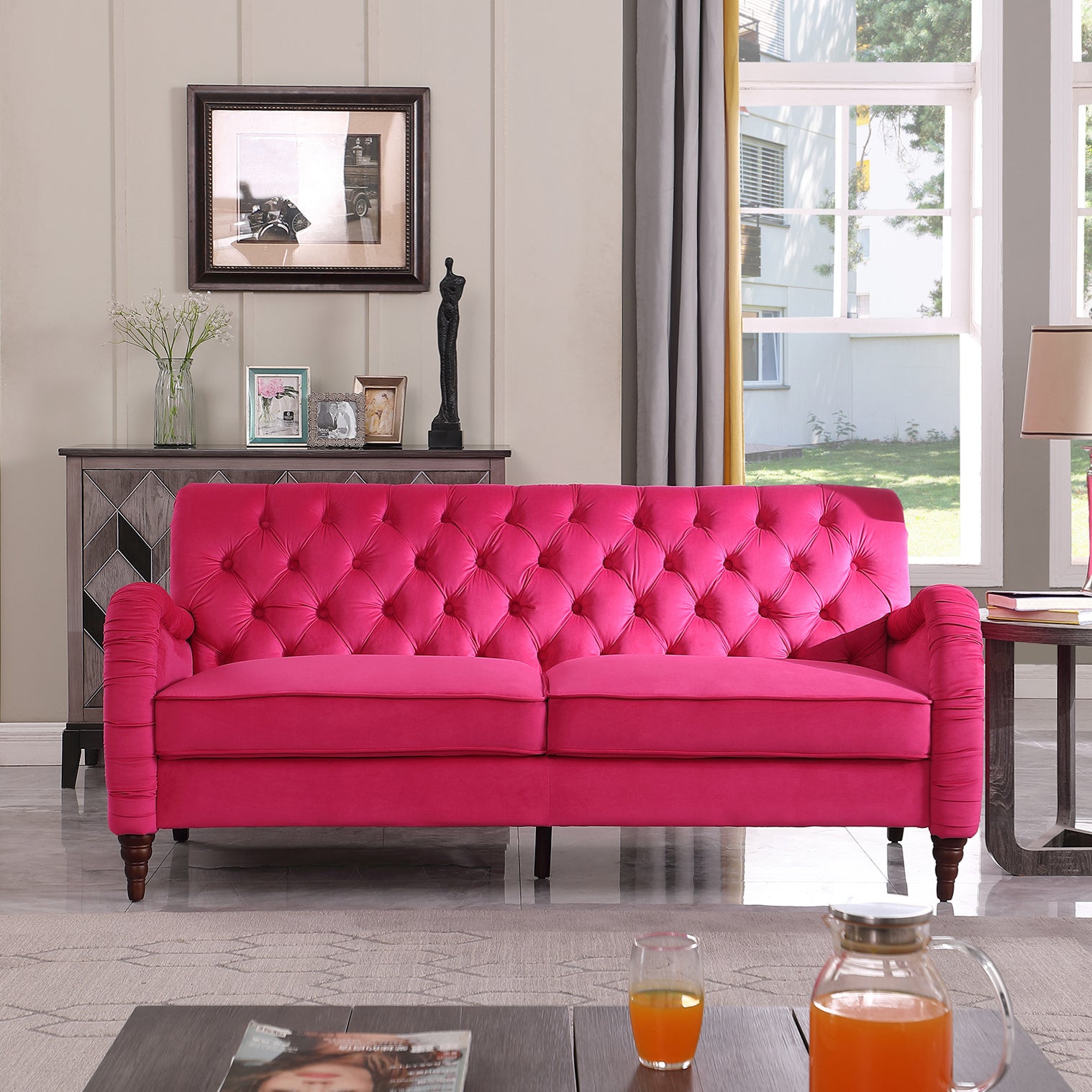 rose red Chesterfield;3 seater ,modern sofa