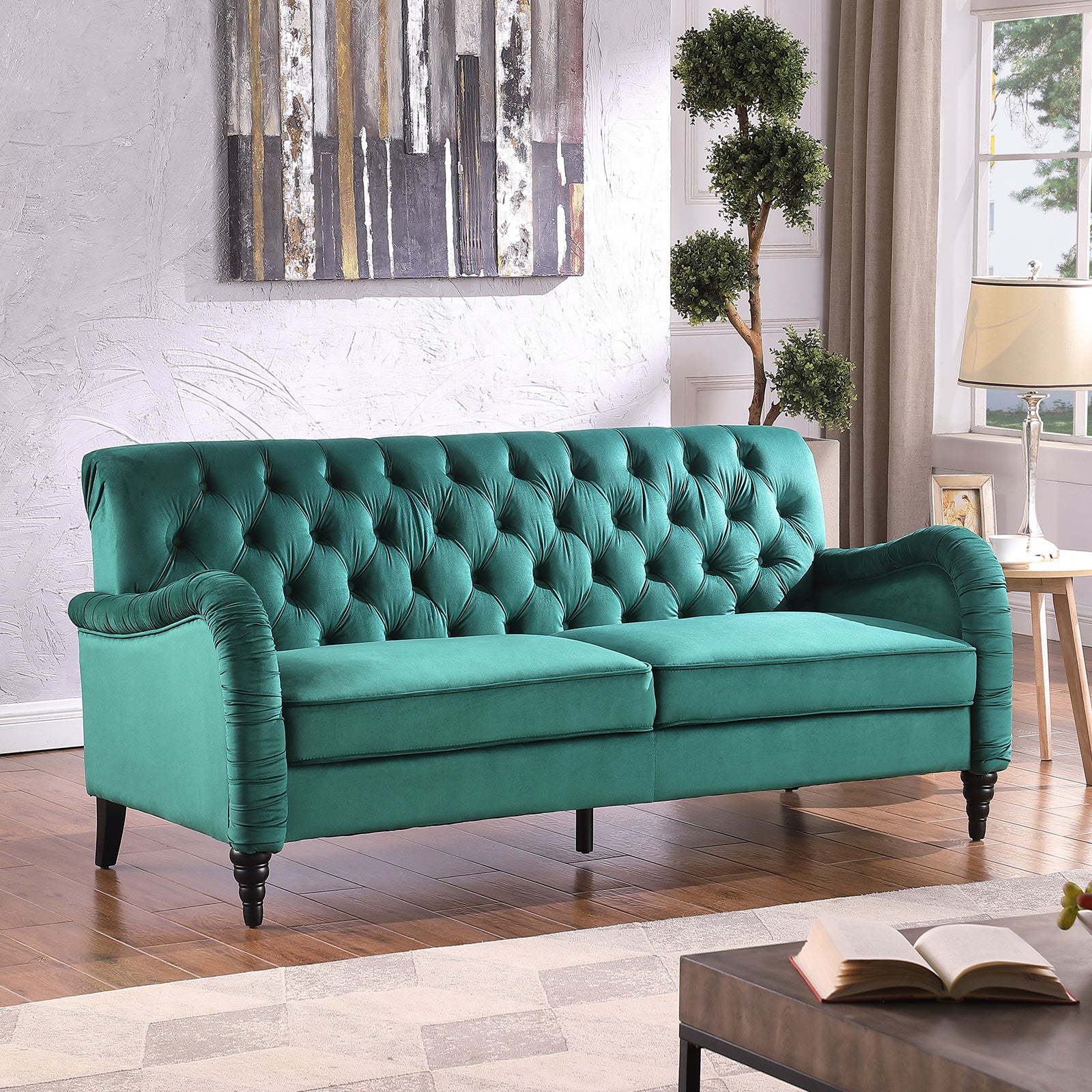 2229,DARK GREEN Chesterfield;3 seater ,modern sofa