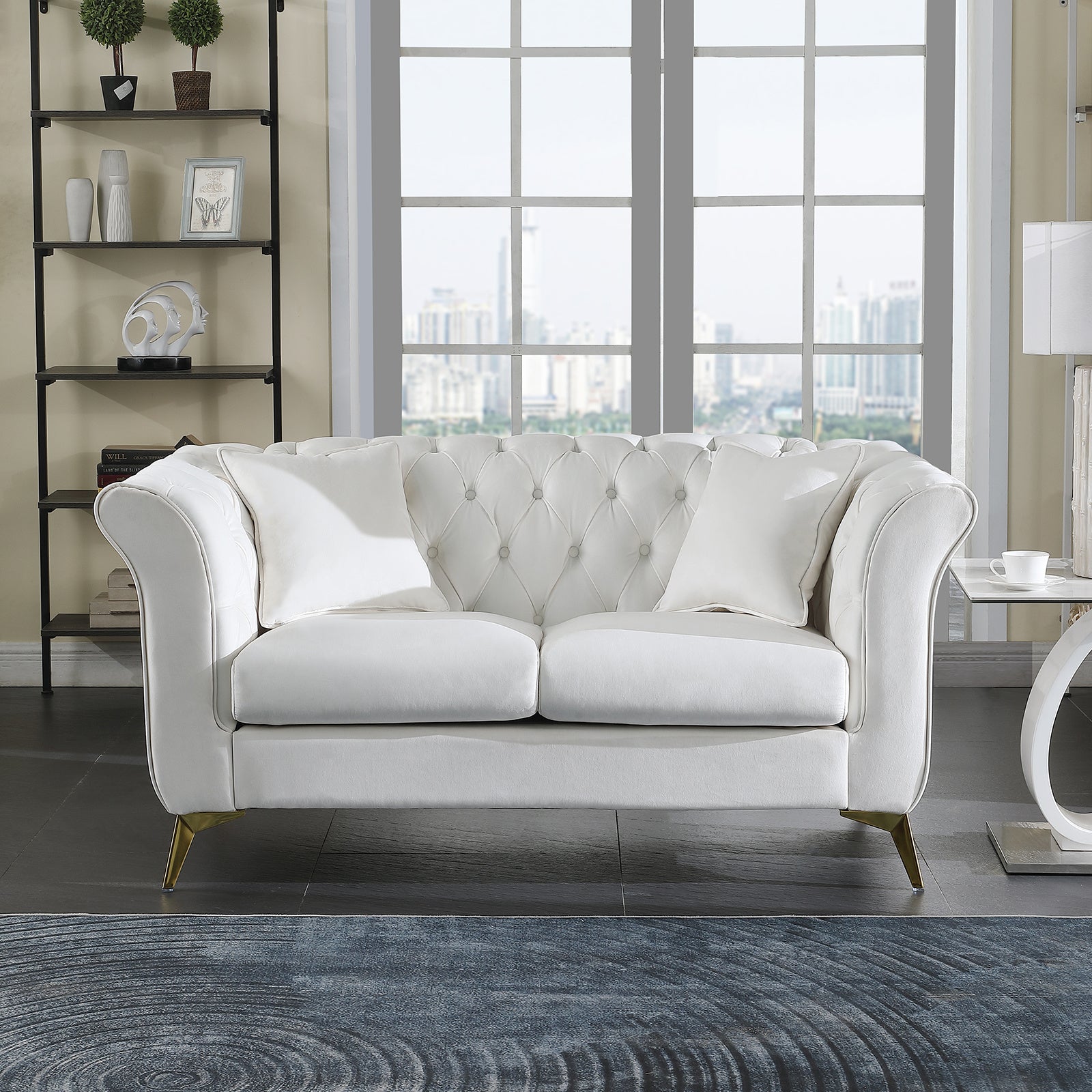 Chesterfield sofa ,Stanford sofa , high quality Chesterfield sofa ,White color , tufted and wrinkled fabric sofa;contemporary Stanford sofa .loverseater; tufted sofa with scroll arm and scroll back