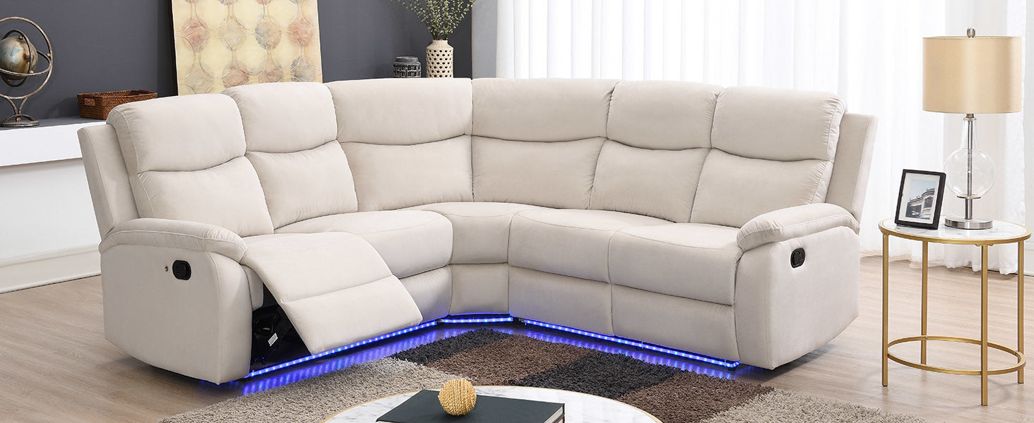 82.6" Home Theater Seating Seats Manual Chairs Recliner with LED Light Strip for Living Room, Beige