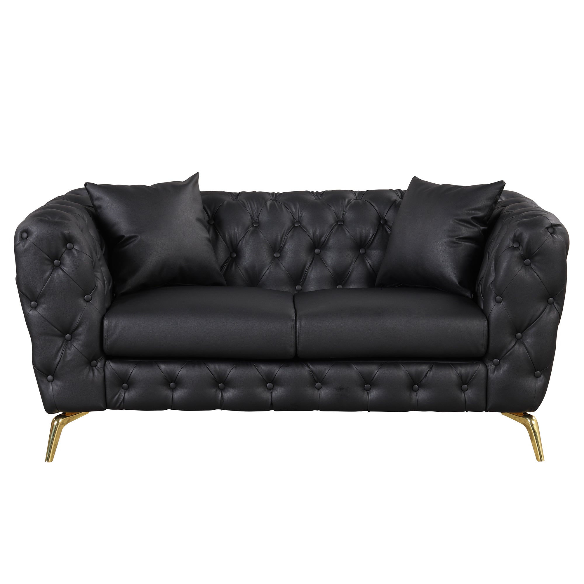 65.5" Modern Sofa Couch PU Upholstered Loveseat Sofa with Sturdy Metal Legs, Button Tufted Back for Living Room,Apartment,Home Office, Black