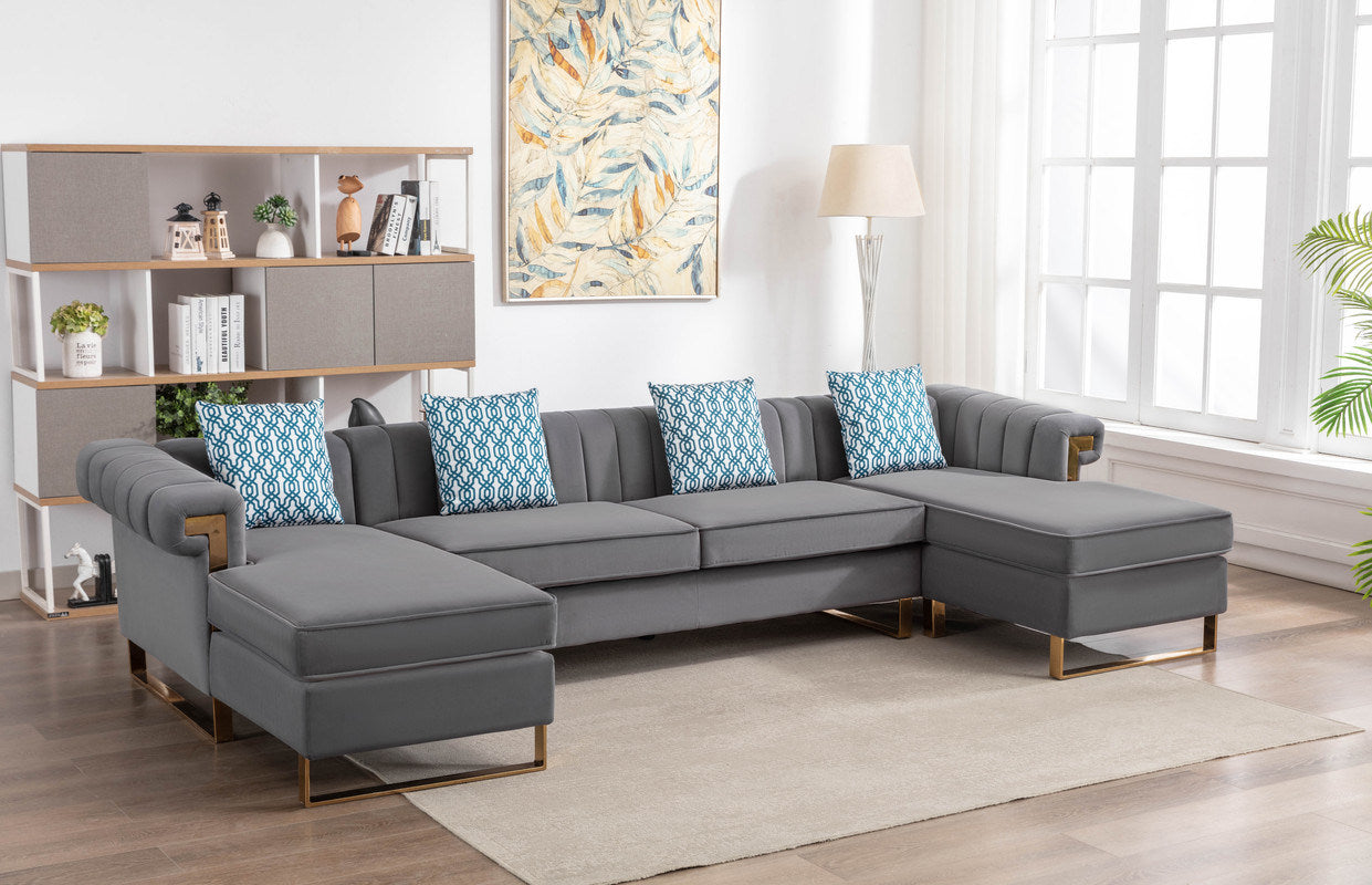 Maddie 128" Gray Velvet 5-Seater Double Chaise Sectional Sofa